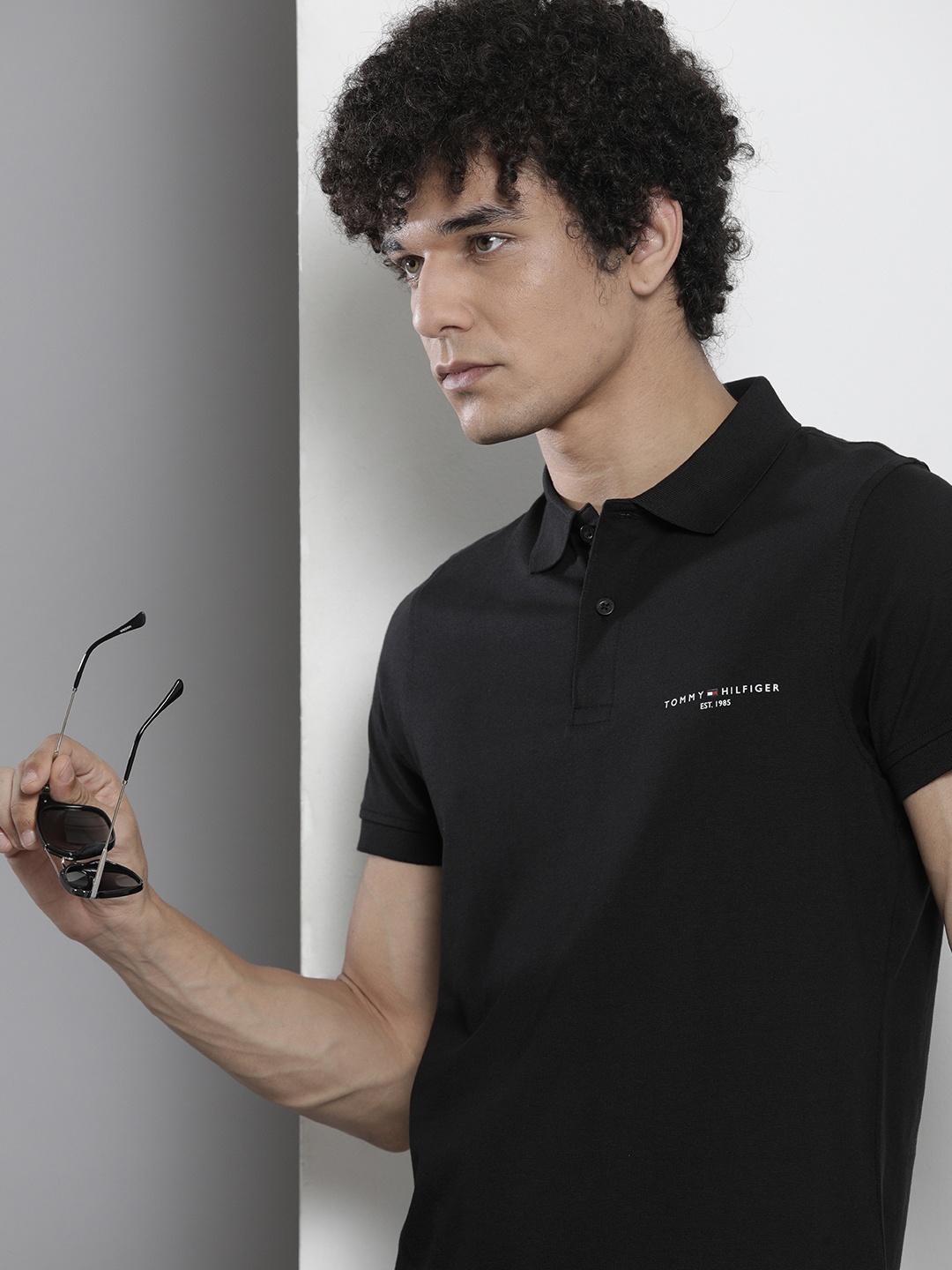 

Tommy Hilfiger Men Black Polo Collar Pure Cotton JERSEY Slim Fit T-shirt