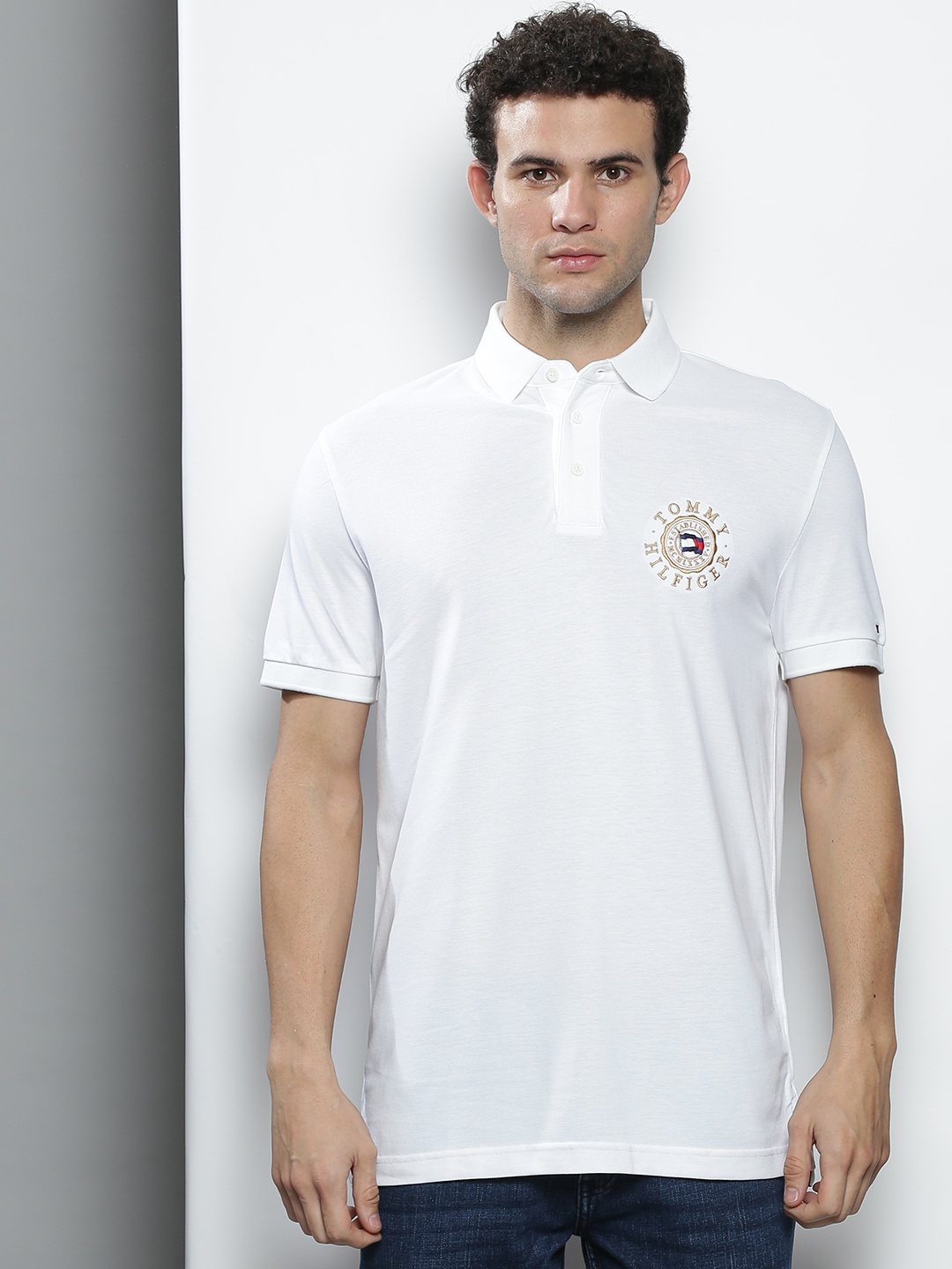 

Tommy Hilfiger Men White Brand Logo Polo Collar T-shirt