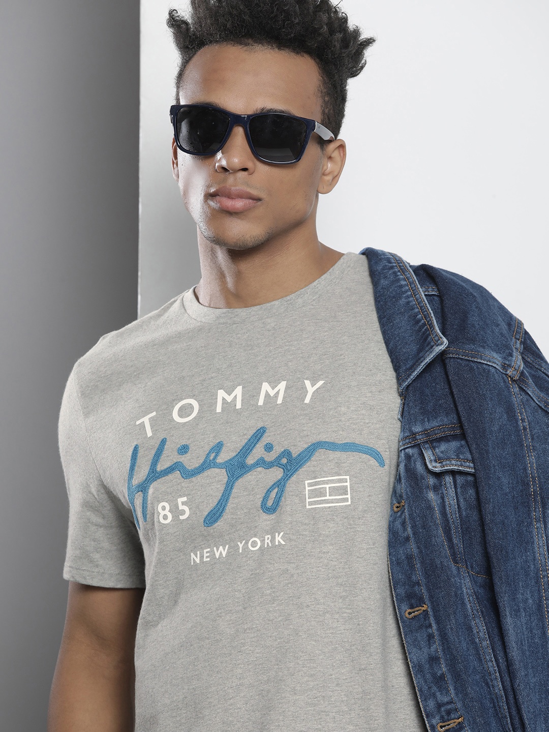 

Tommy Hilfiger Men Grey Typography Printed Pure Cotton Casual T-shirt