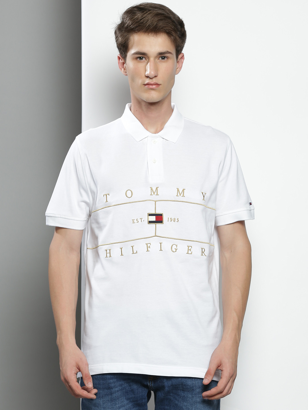 

Tommy Hilfiger Men White Brand Logo Polo Collar T-shirt
