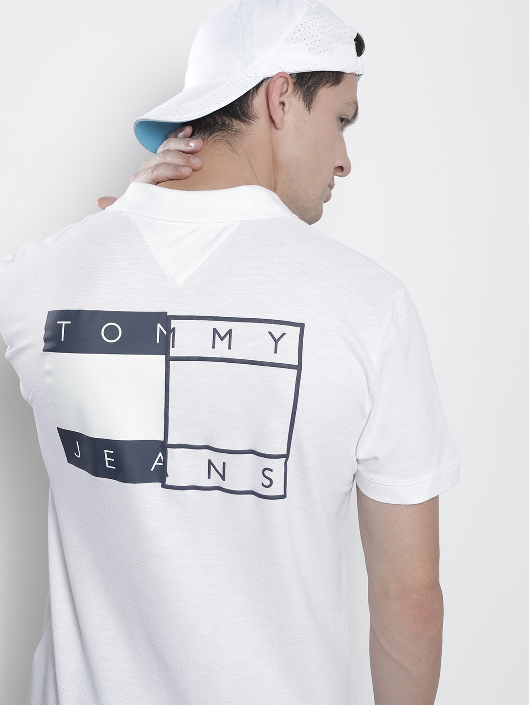 

Tommy Hilfiger Men White Brand Logo Printed Polo Collar T-shirt