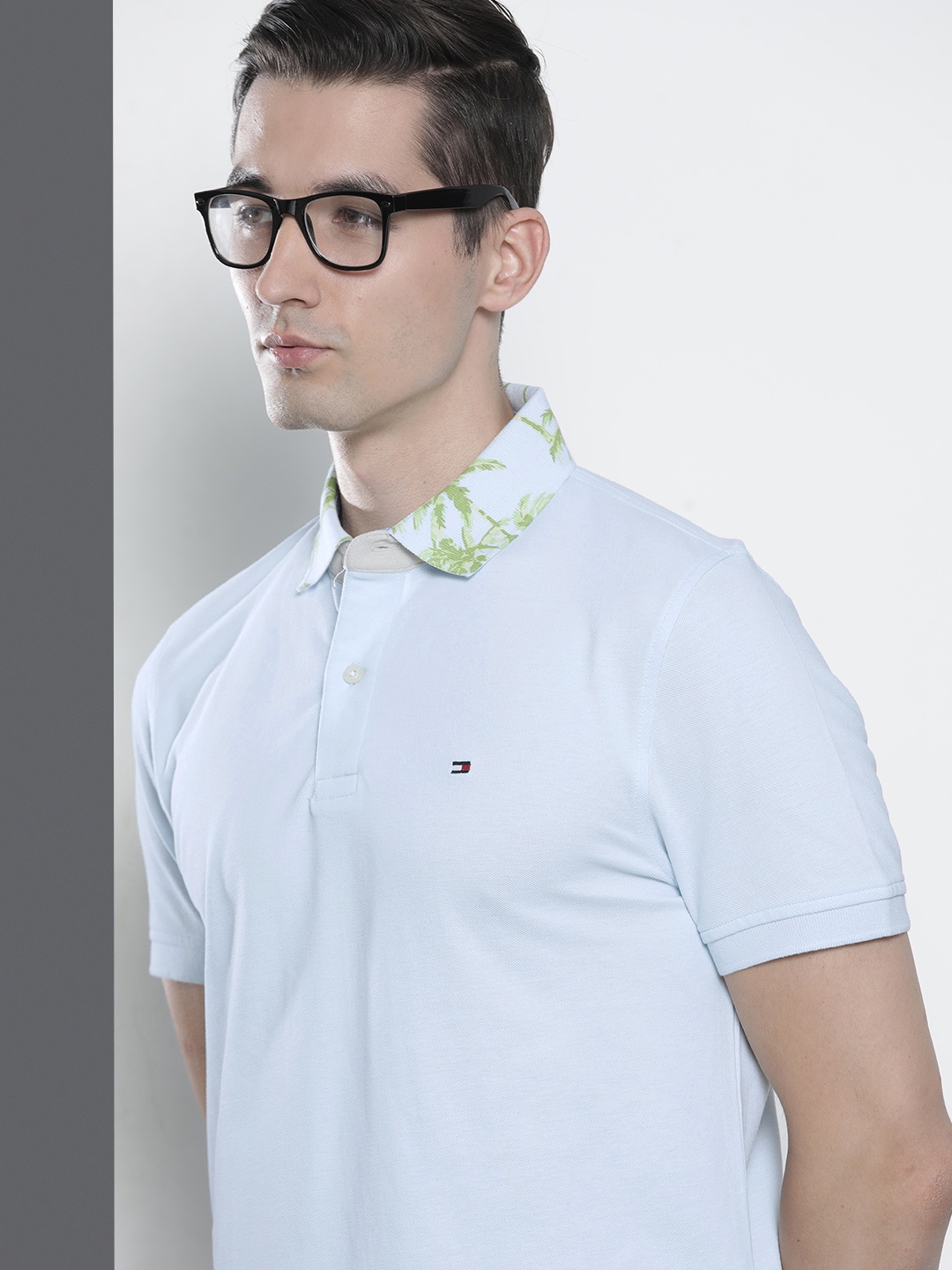 

Tommy Hilfiger Men Blue Placement Printed Polo Collar Pure Cotton Casual T-shirt