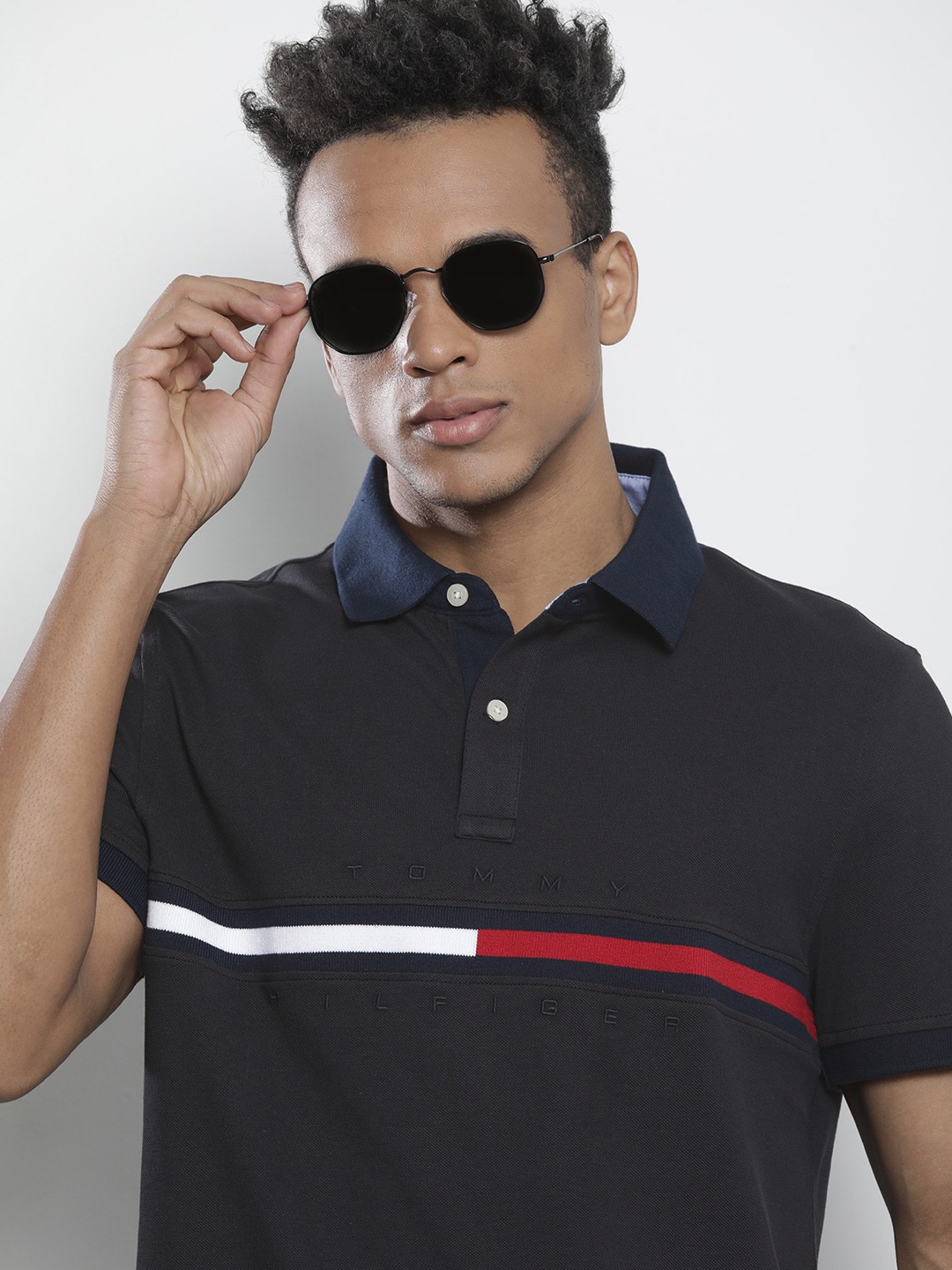 

Tommy Hilfiger Men Black Polo Collar Pure Cotton T-shirt
