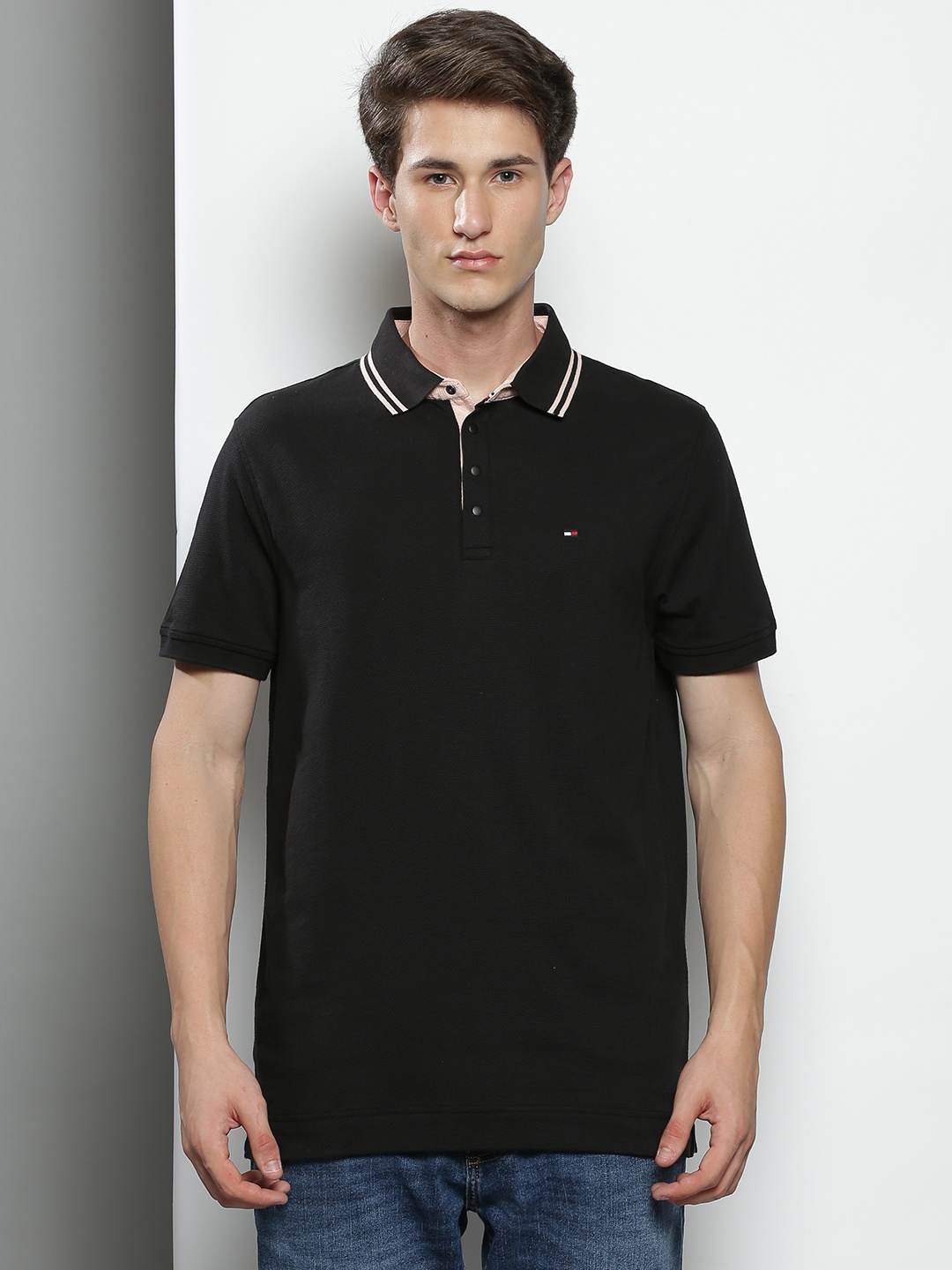 

Tommy Hilfiger Men Black Polo Collar Slim Fit T-shirt