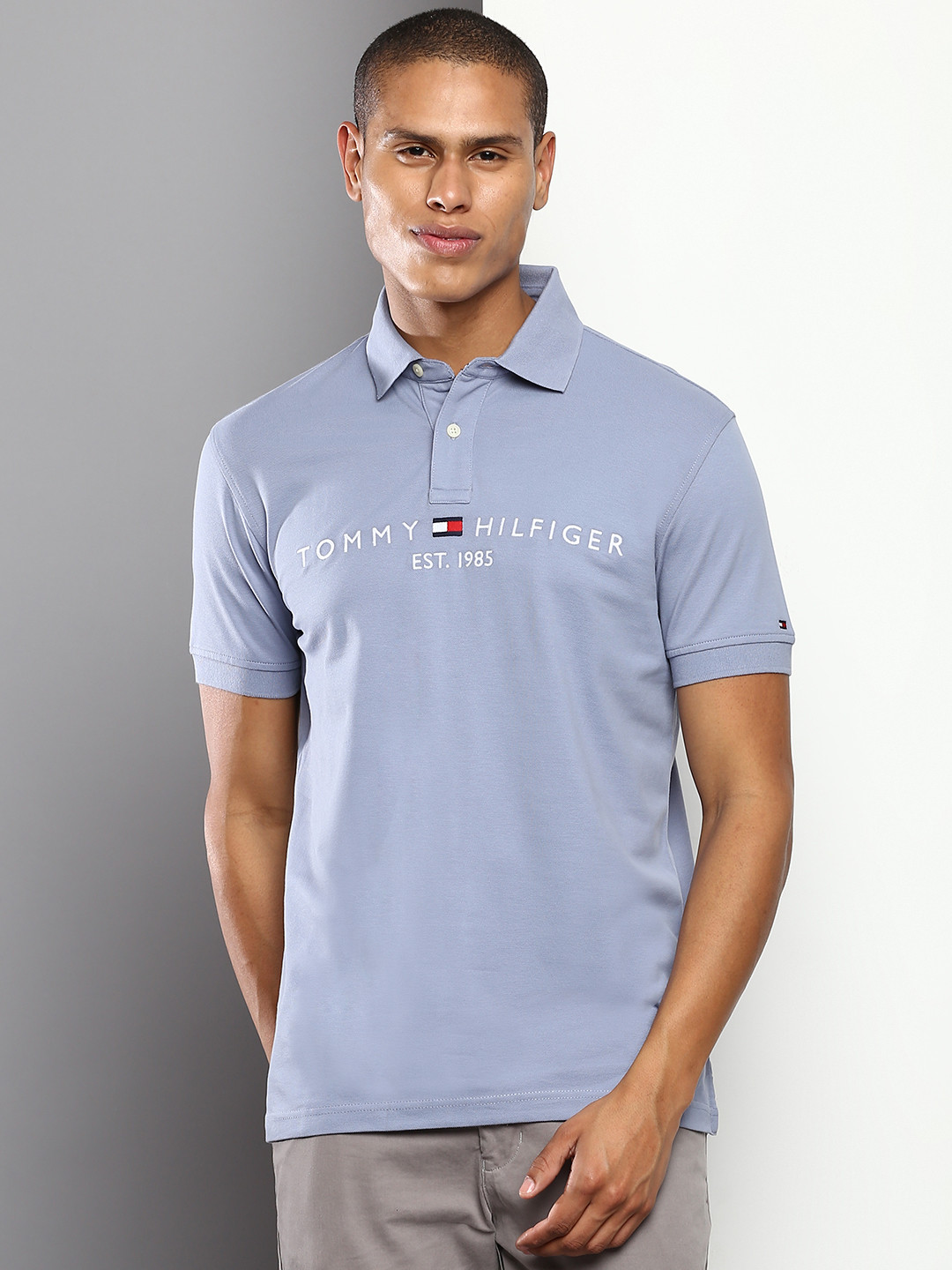 

Tommy Hilfiger Men Brand Logo Polo Collar T-shirt, Blue