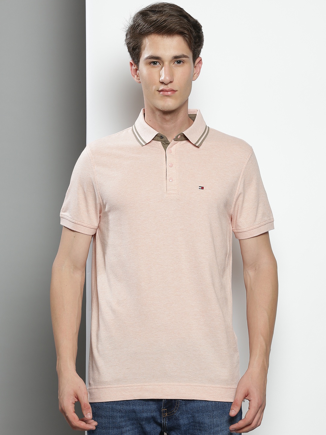 

Tommy Hilfiger Men Pink Polo Collar Slim Fit T-shirt