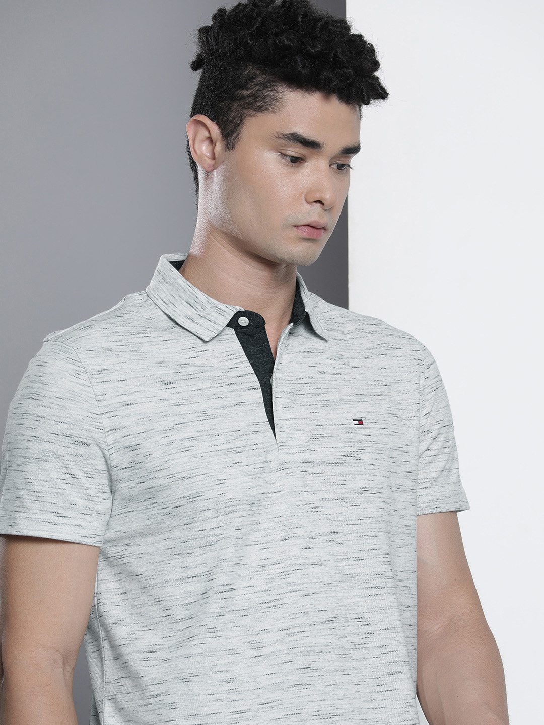 

Tommy Hilfiger Men White Self-Design Polo Collar T-shirt