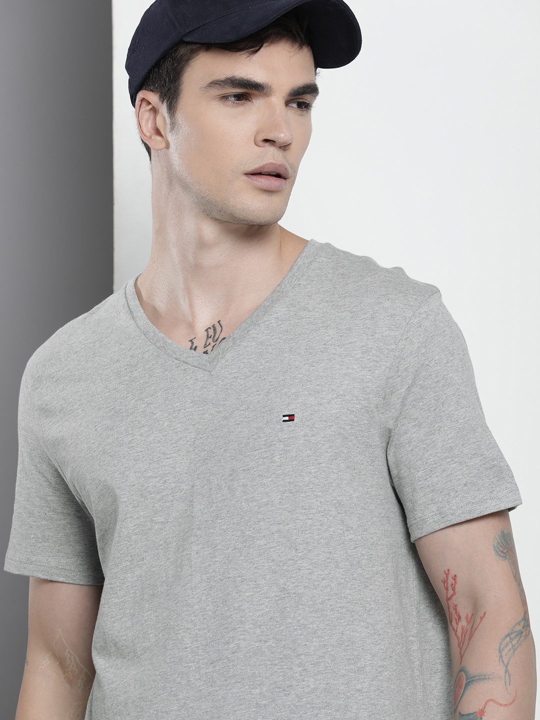 

Tommy Hilfiger V-Neck Pure Cotton T-shirt, Grey