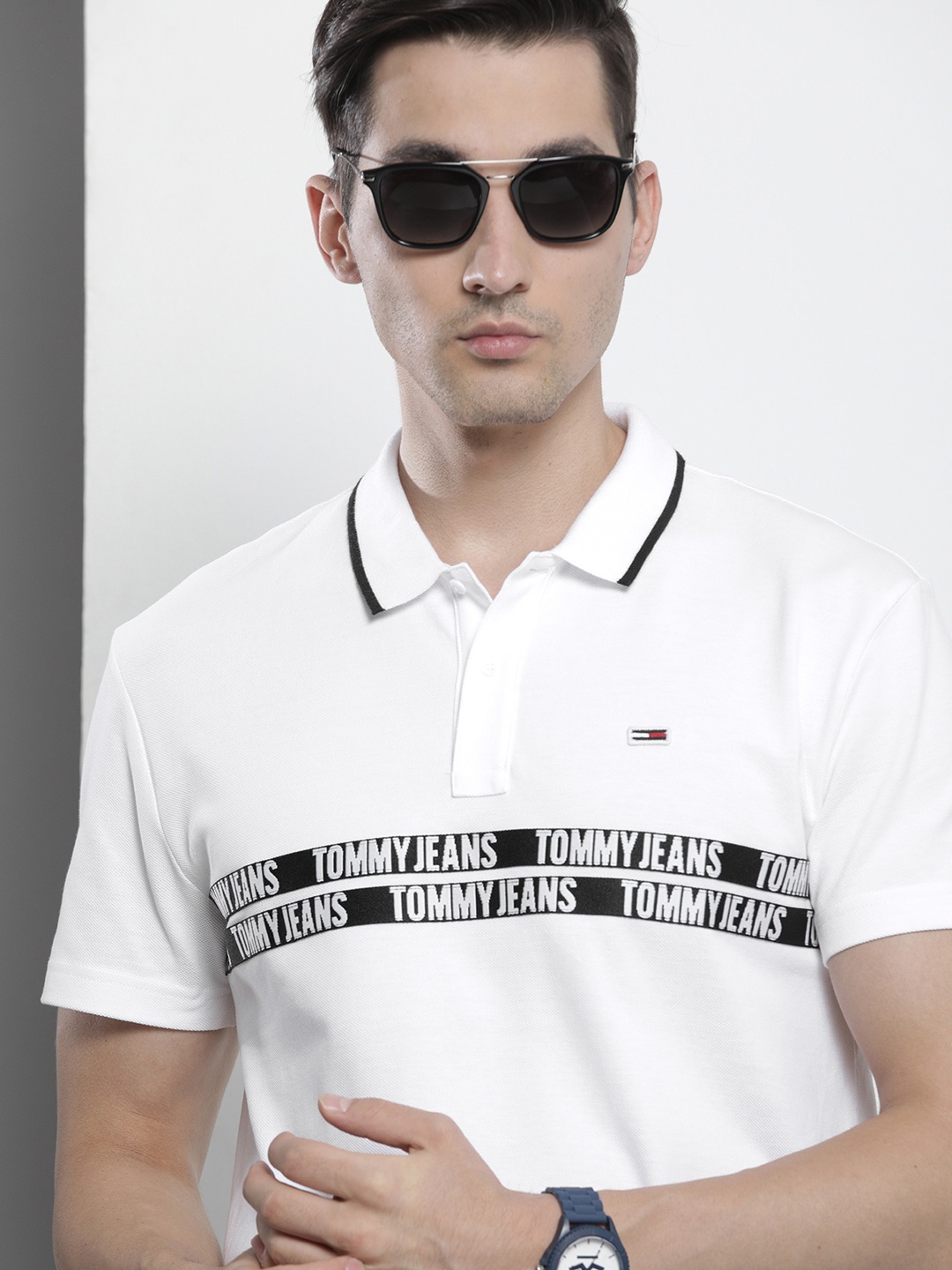 

Tommy Hilfiger Men White Typography Printed Polo Collar T-shirt