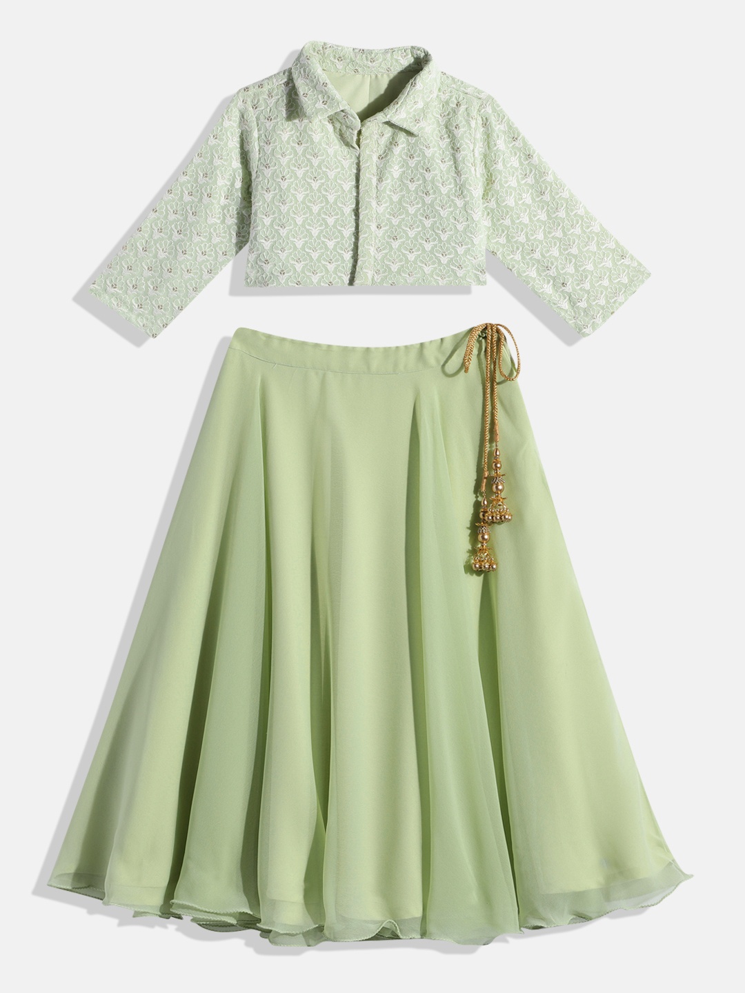 

Ethnovog Girls Embroidered Made to Measure Lehenga Set, Green