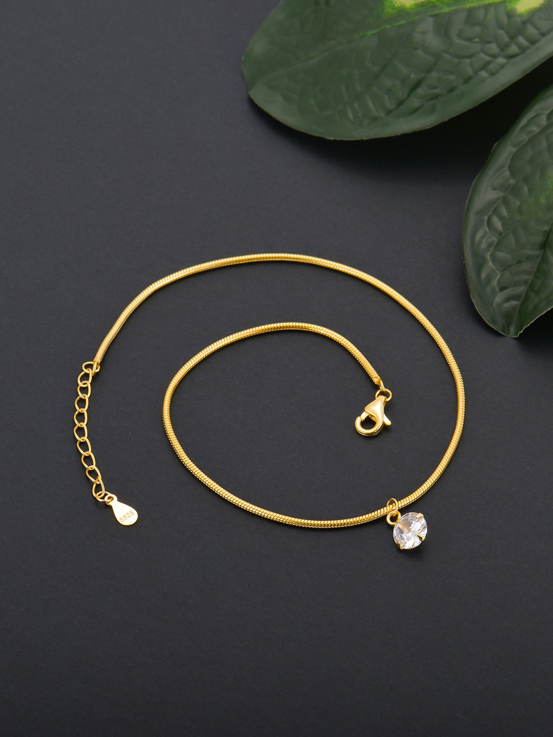 

GIVA 925 Sterling Silver Golden Dangling Charm Anklet, Gold