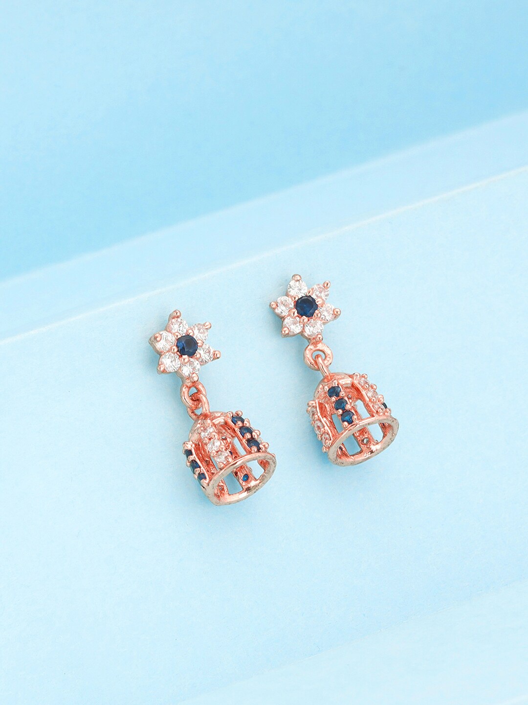 

GIVA 925 Sterling Silver Rose Gold Plated Blue Strings Jhumki
