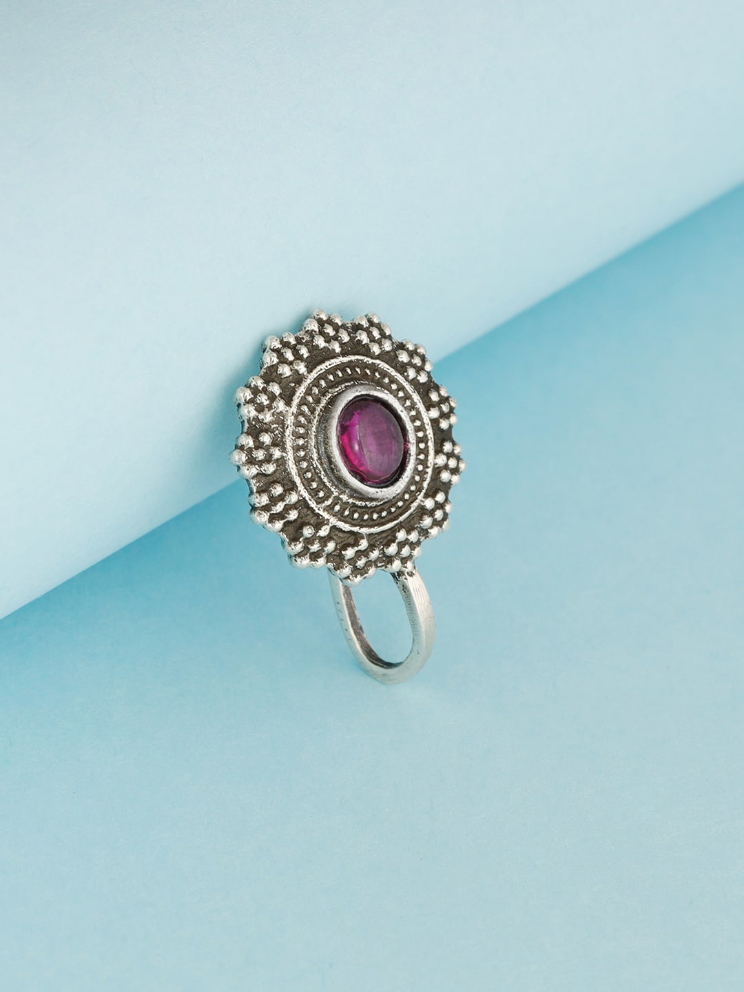 

GIVA 925 Sterling Silver Oxidised Silver-Plated Purple Stone-Studded Finger Ring