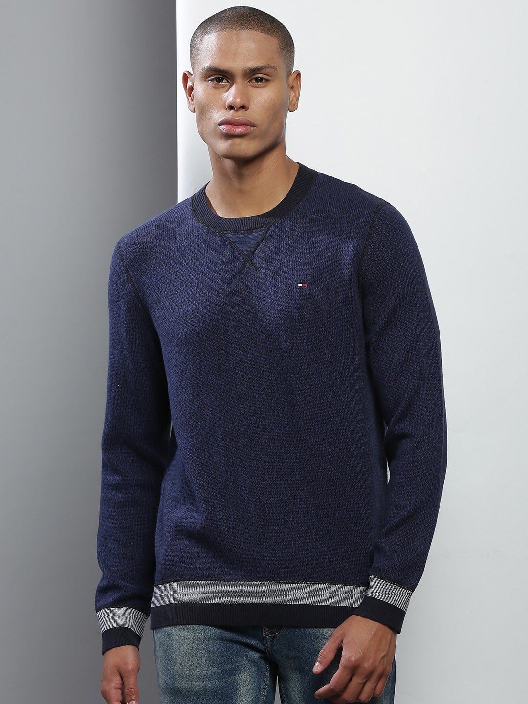 

Tommy Hilfiger Men Navy Blue Solid Cotton Pullover