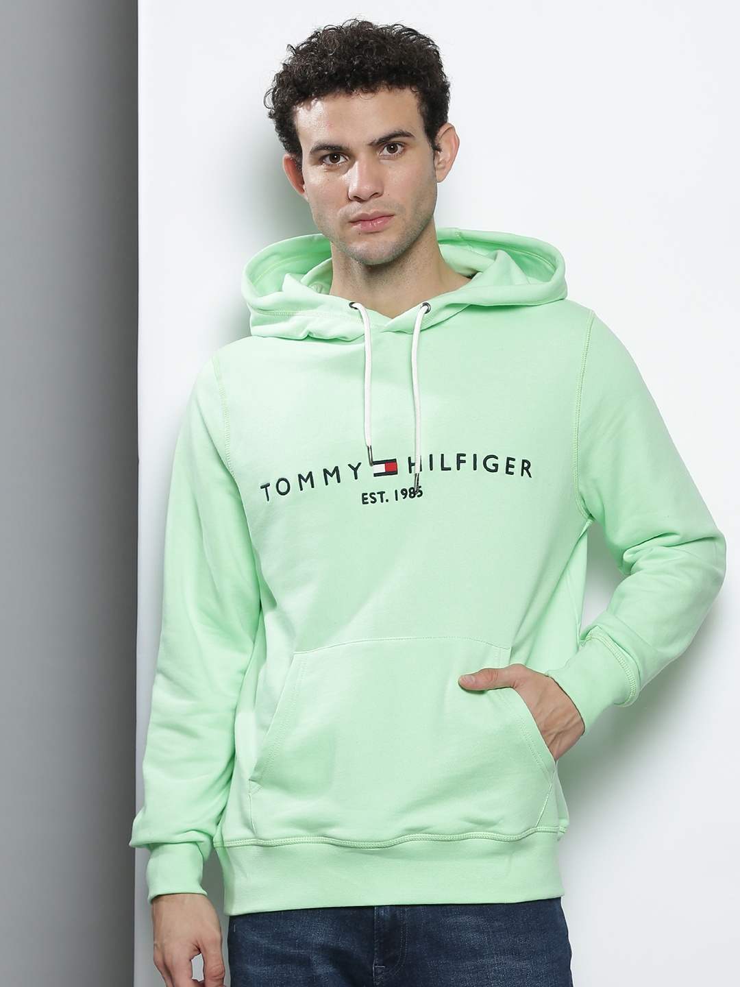 

Tommy Hilfiger Men Green Printed Hooded Sweatshirt