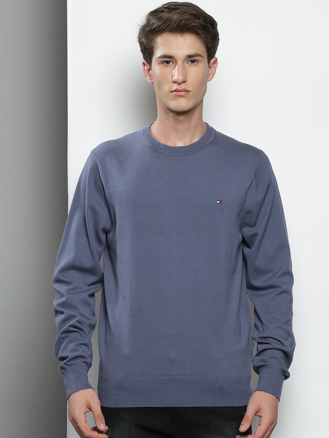 

Tommy Hilfiger Men Navy Blue Solid Cotton Pullover