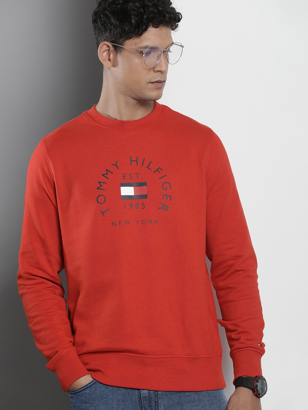 

Tommy Hilfiger Brand Logo Printed Pure Cotton Sweatshirt, Red