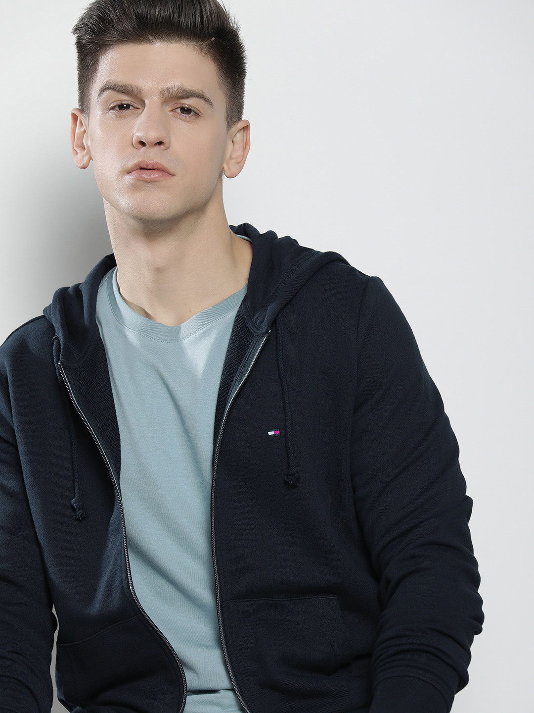 

Tommy Hilfiger Men Navy Blue IM CORE Pure Cotton Hooded Sweatshirt
