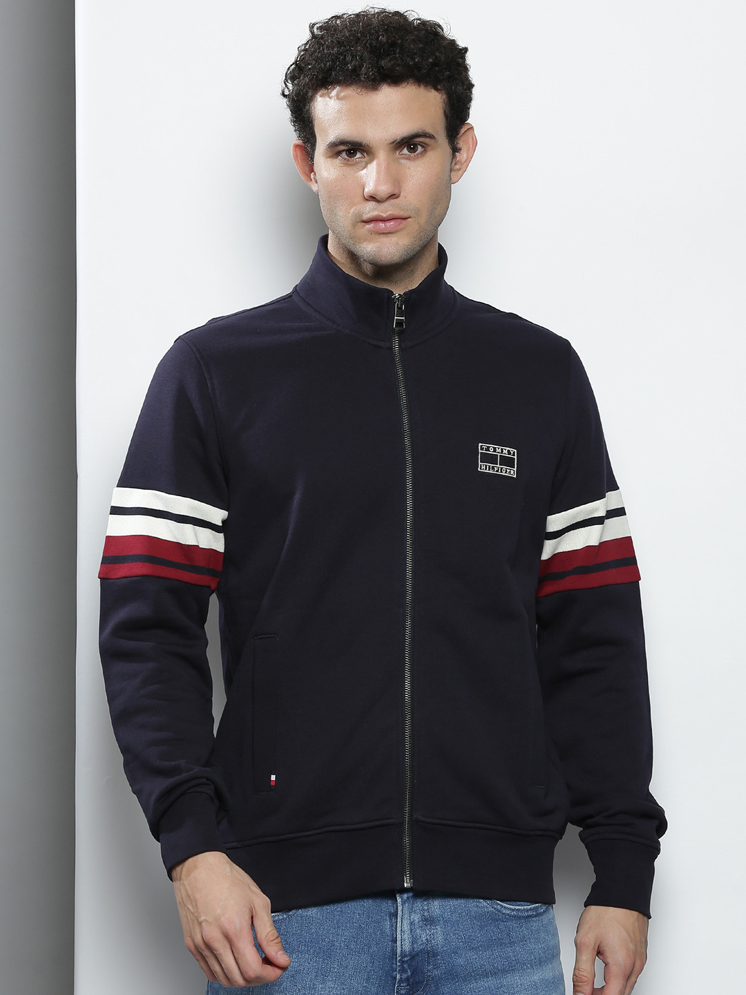 

Tommy Hilfiger Men Navy Blue Open-Front Sweatshirt