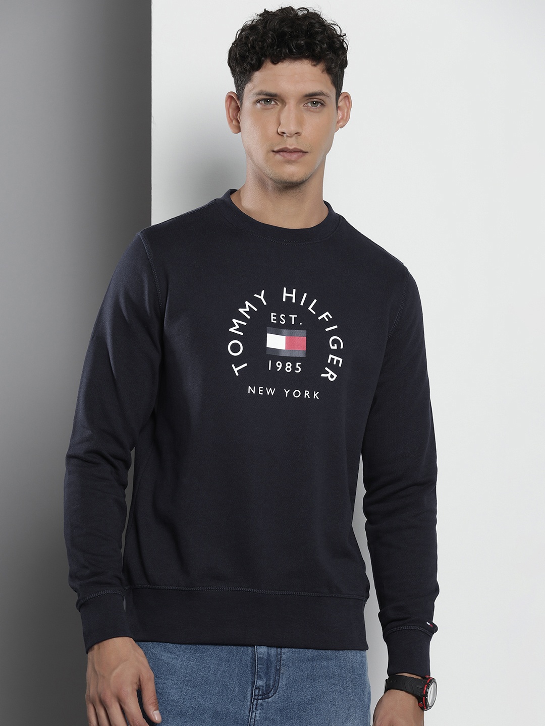 

Tommy Hilfiger Brand Logo Printed Pure Cotton Sweatshirt, Navy blue