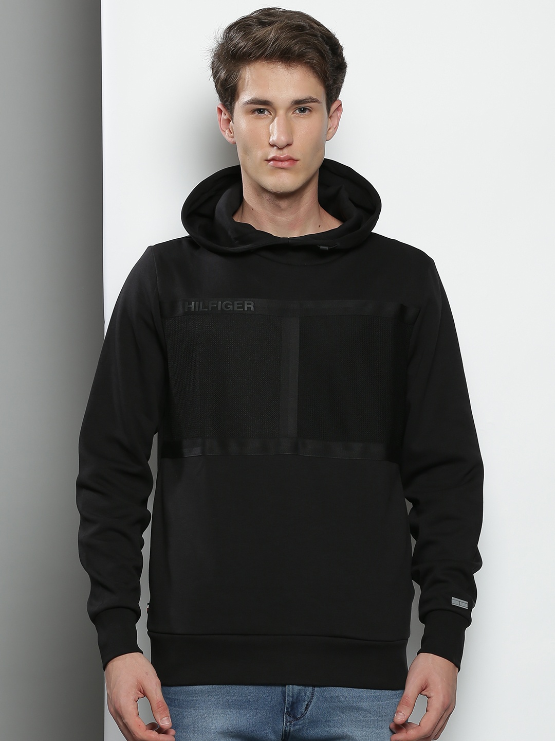 

Tommy Hilfiger Men Black Brand Logo Printed Hooded Sweatshirt