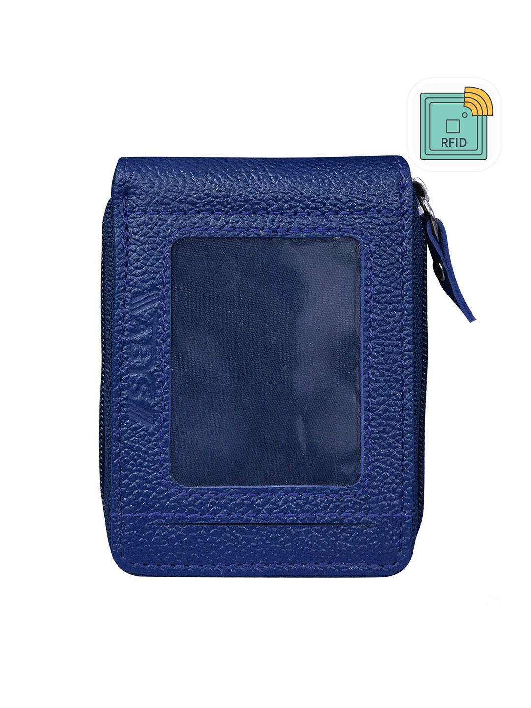 

ABYS Unisex Blue Textured Leather Zip Around Wallet