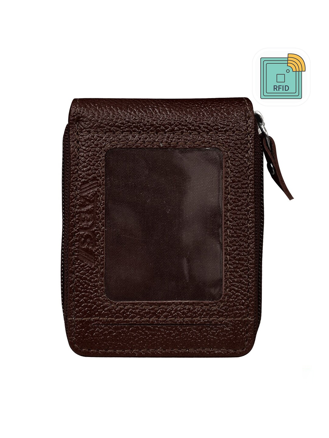 

ABYS Unisex Coffee Brown Textured Leather Zip Around Wallet