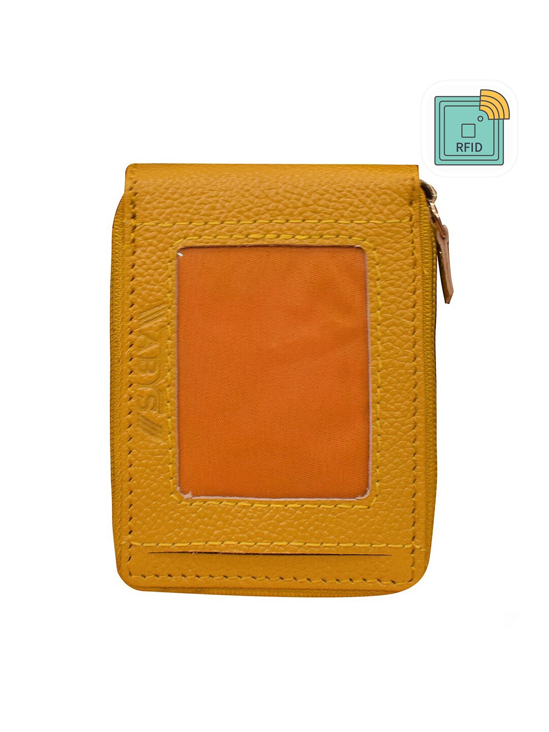 

ABYS Unisex Yellow & Brown Textured Leather Zip Around Wallet