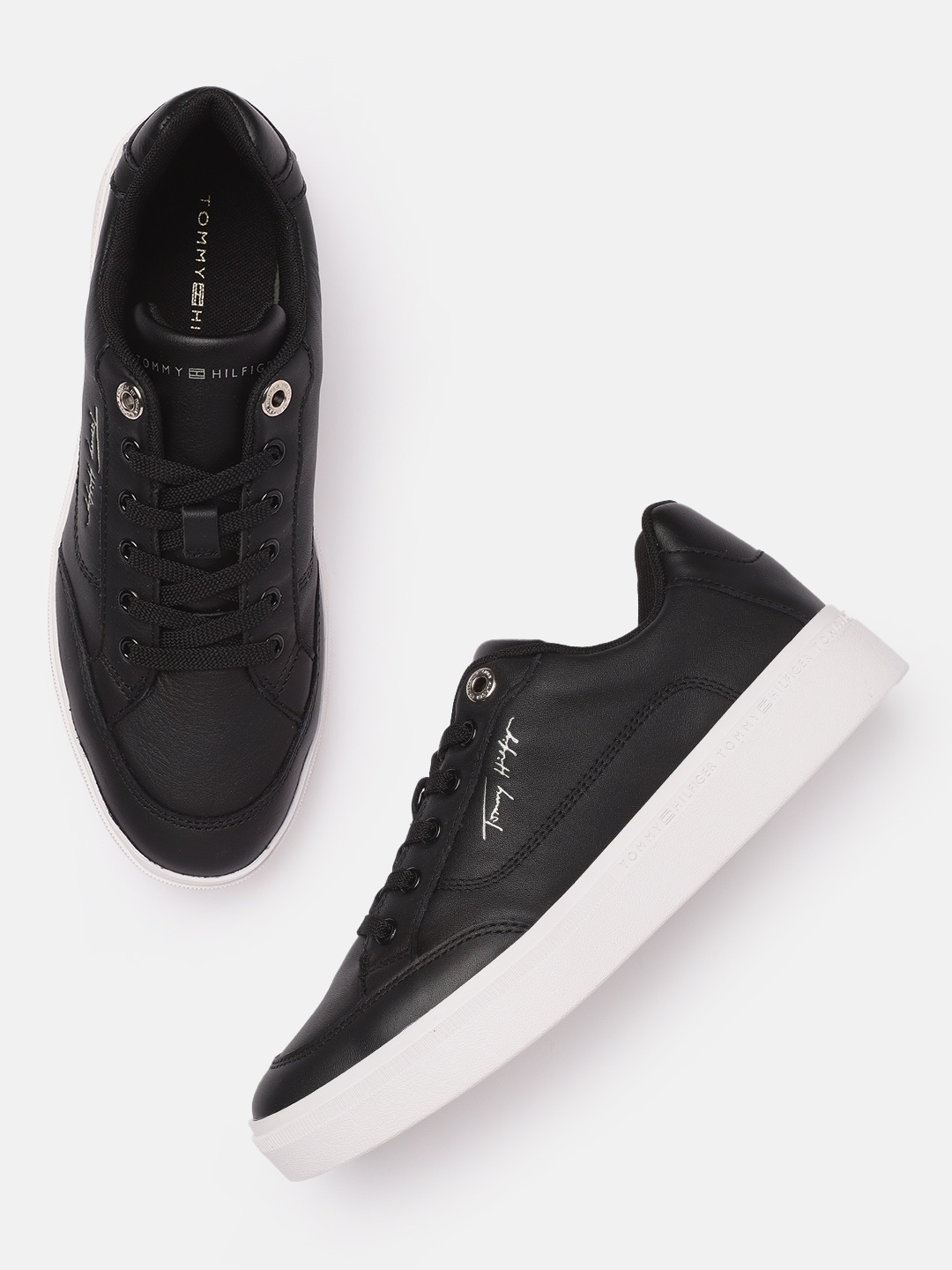 

Tommy Hilfiger Women Black Leather Sneakers