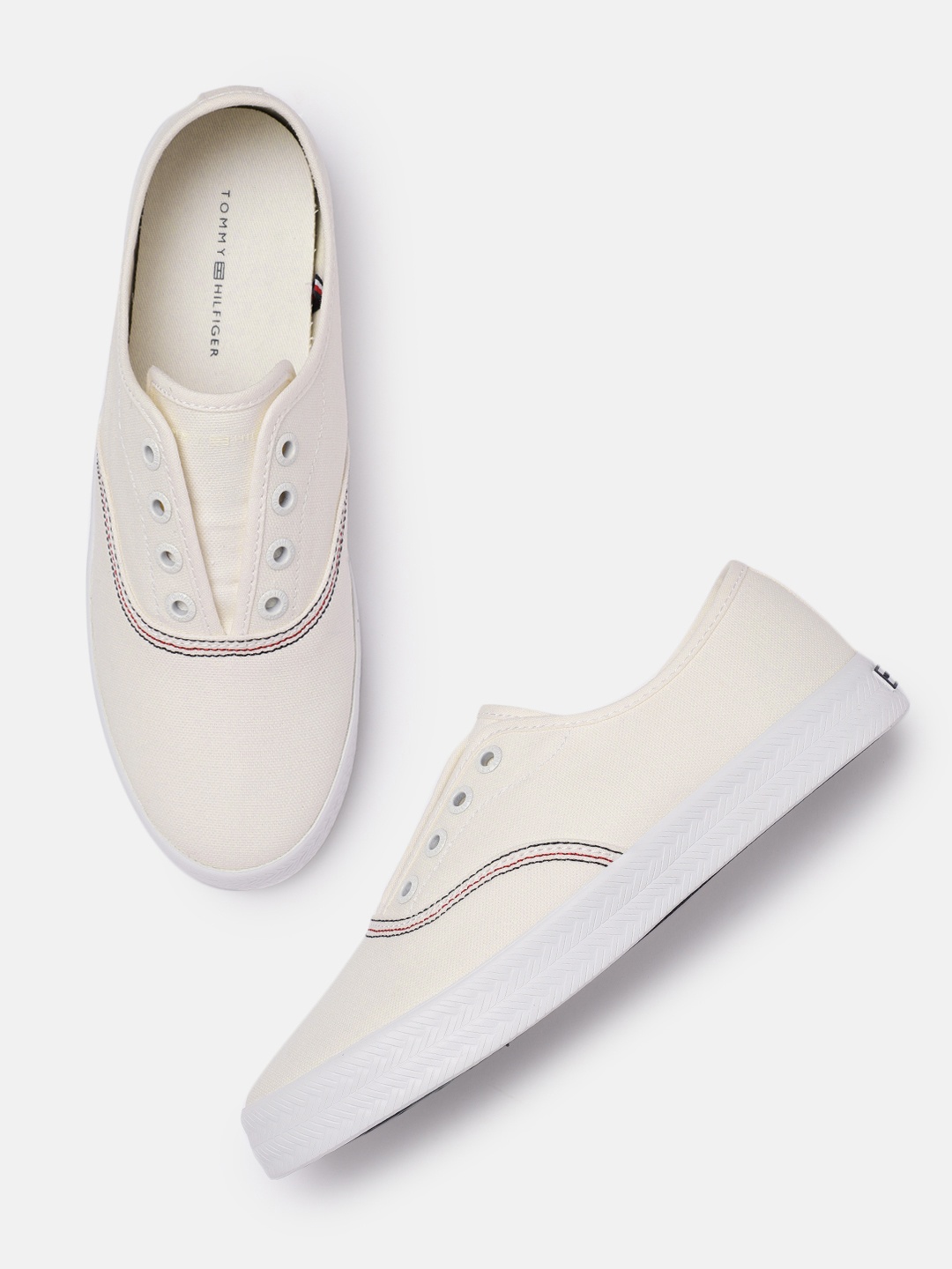 

Tommy Hilfiger Women Off White Slip-On Sneakers