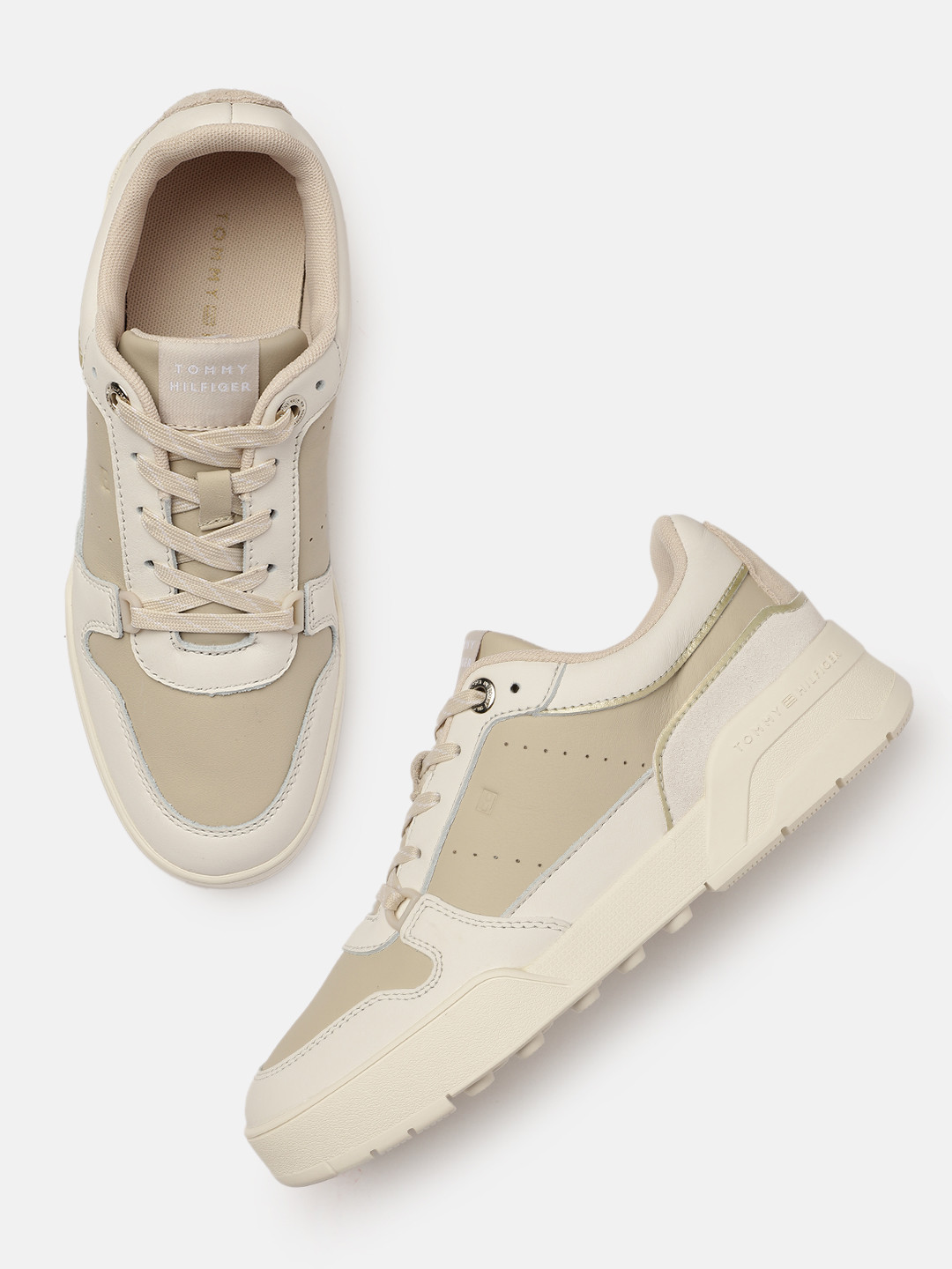 

Tommy Hilfiger Women Beige Solid Leather Sneakers