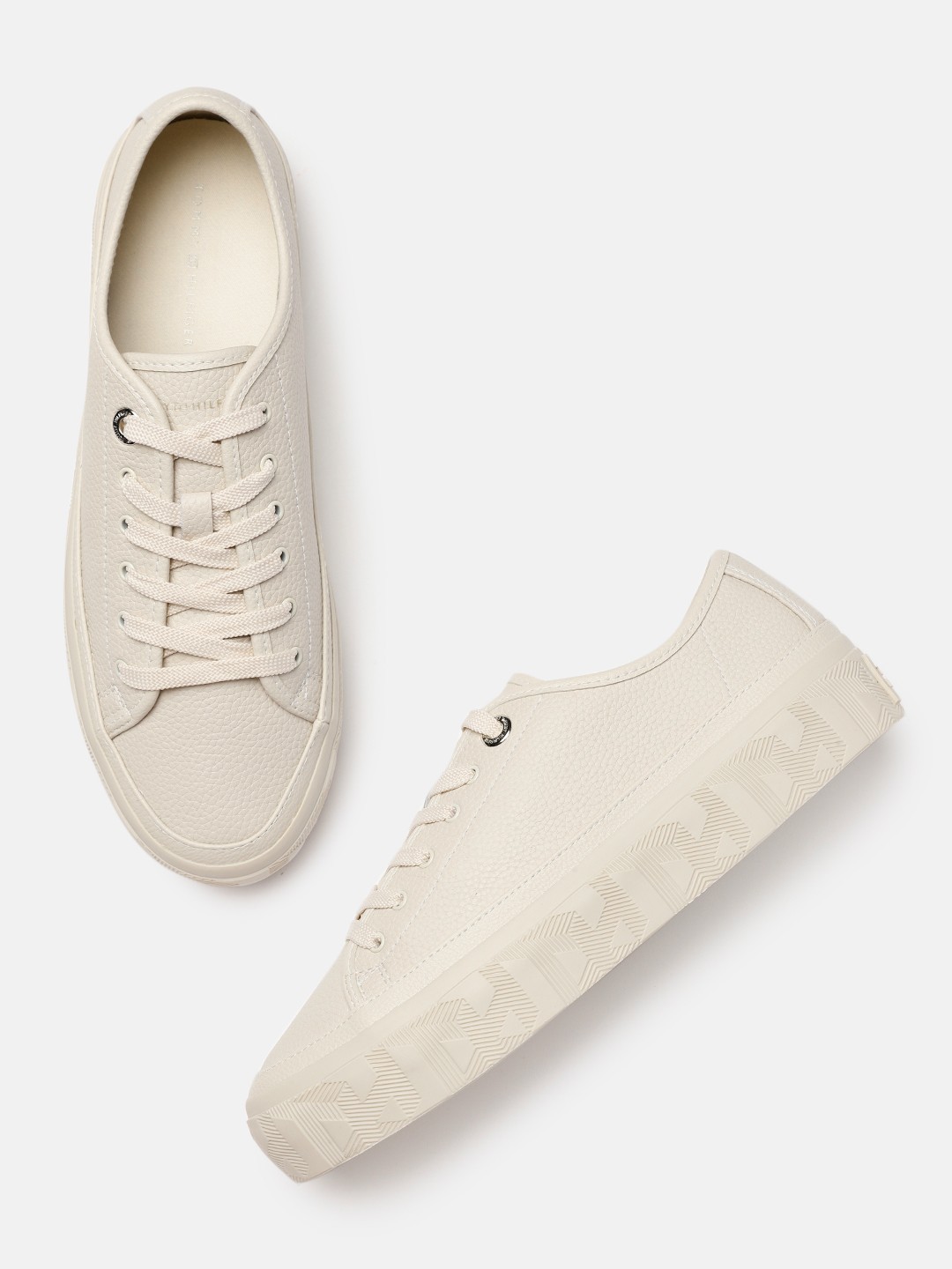 

Tommy Hilfiger Women Off White Textured Leather Regular Sneakers
