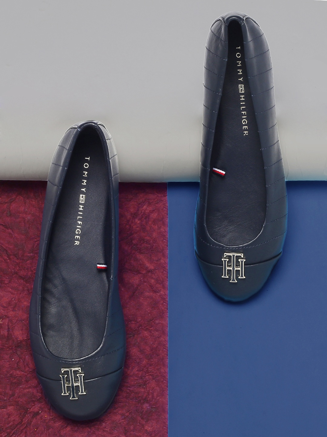 

Tommy Hilfiger Women Navy Blue Textured Ballerinas with Buckles Flats