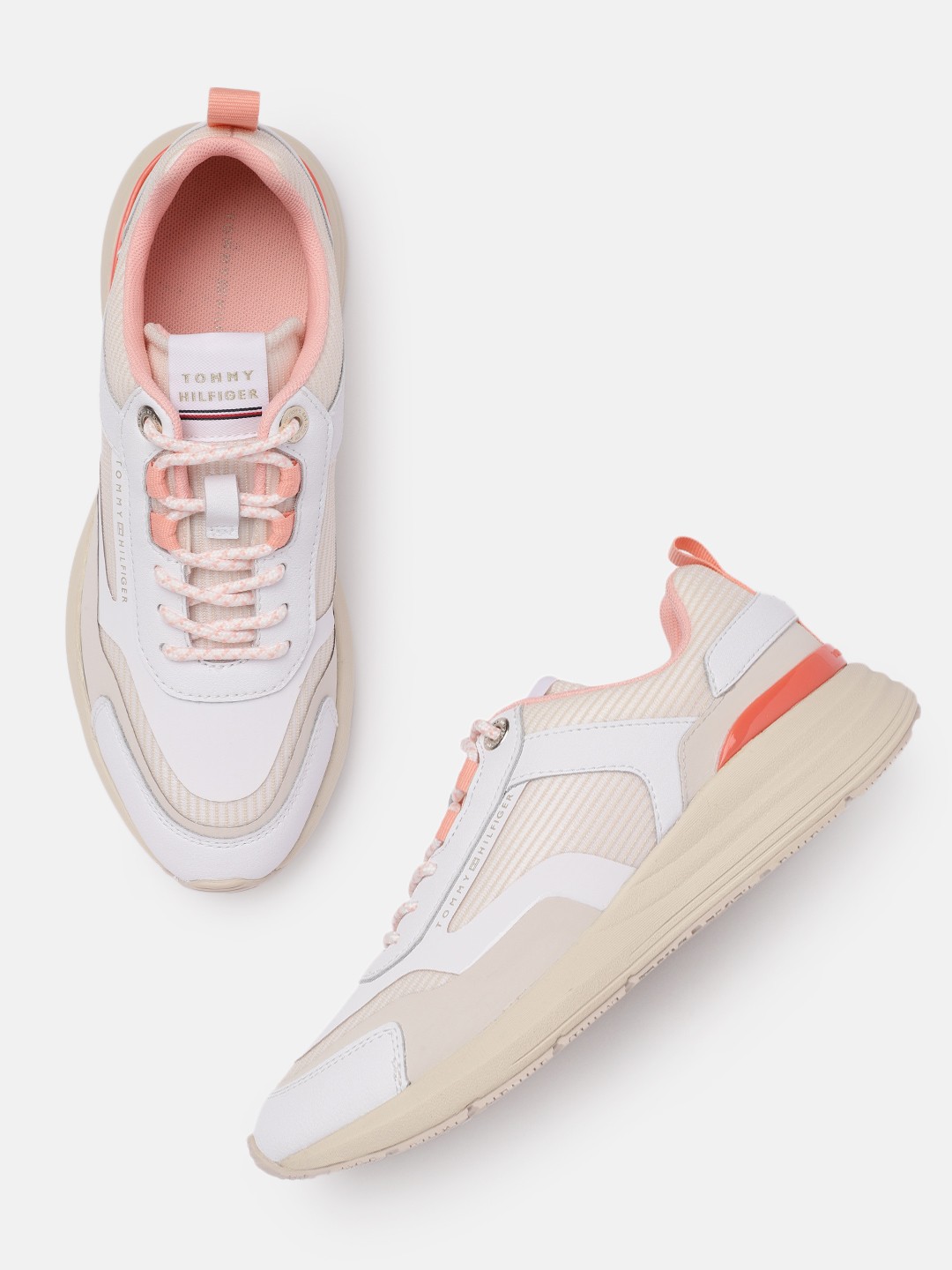 

Tommy Hilfiger Women White & Beige Textured Sneakers