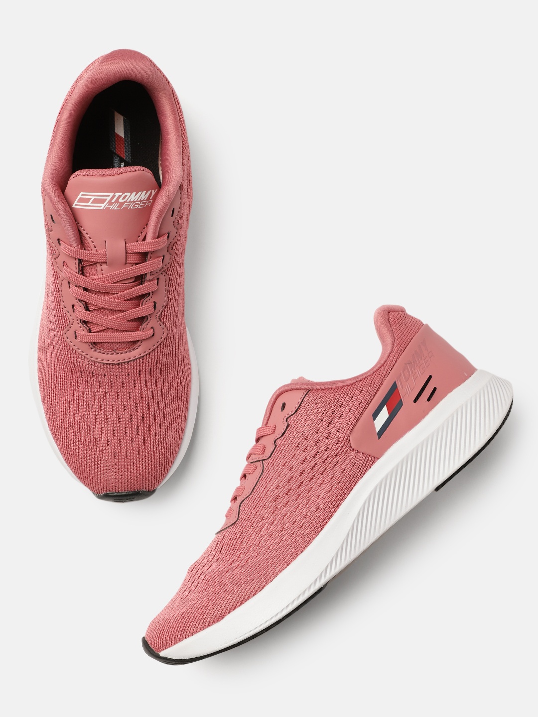 

Tommy Hilfiger Women Dark Coral Pink Textured Regular Sneakers With Tech Foam Midsole