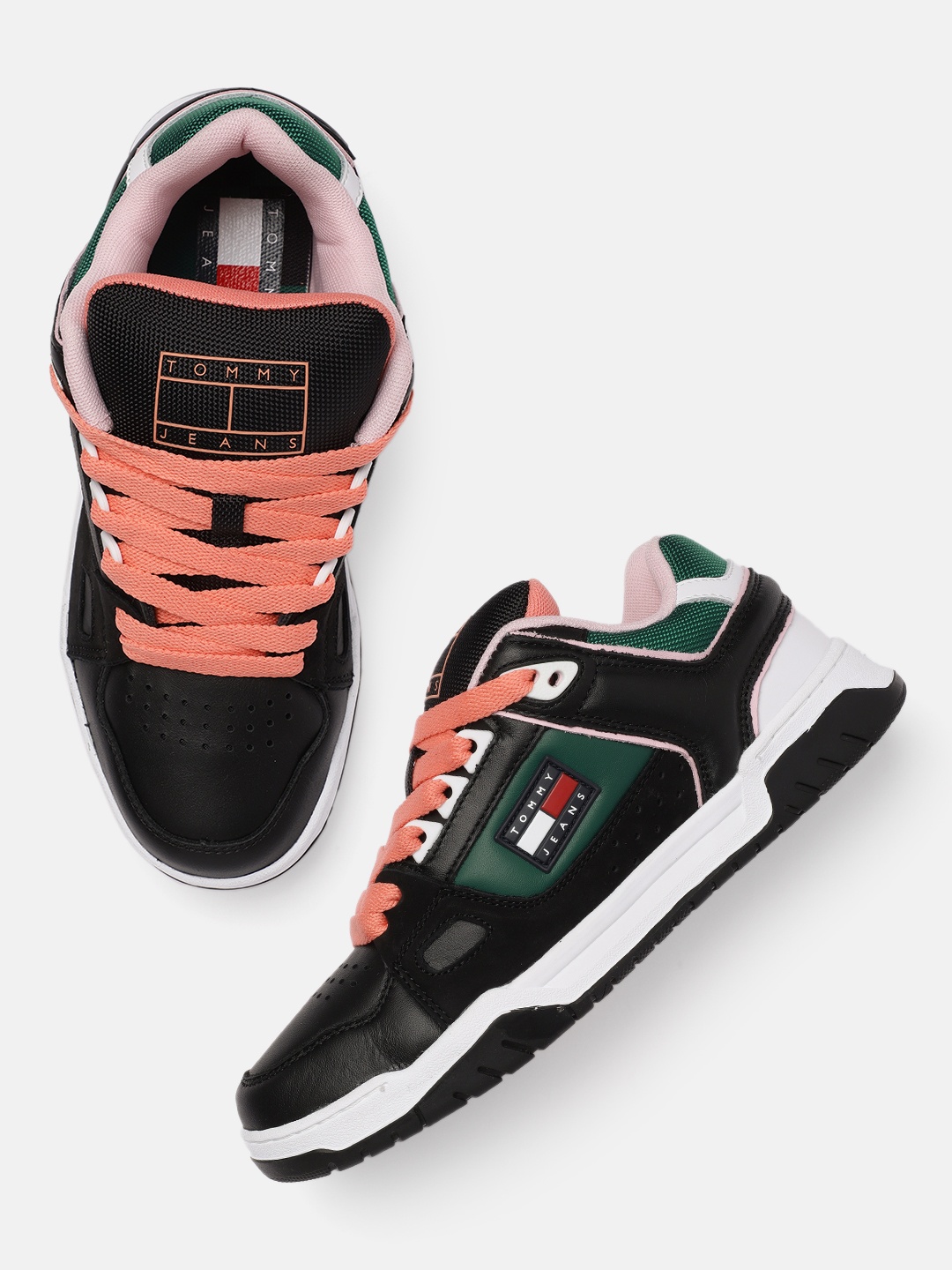 

Tommy Hilfiger Women Black Leather Skate Sneakers
