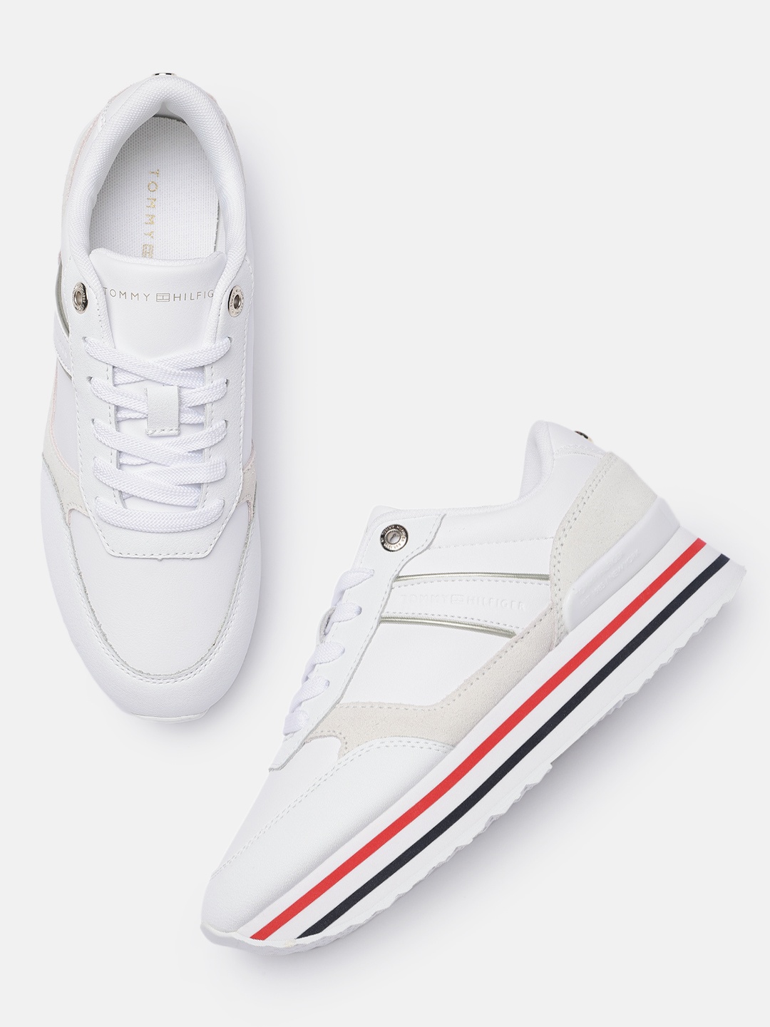 

Tommy Hilfiger Women White Leather Platform Sneakers