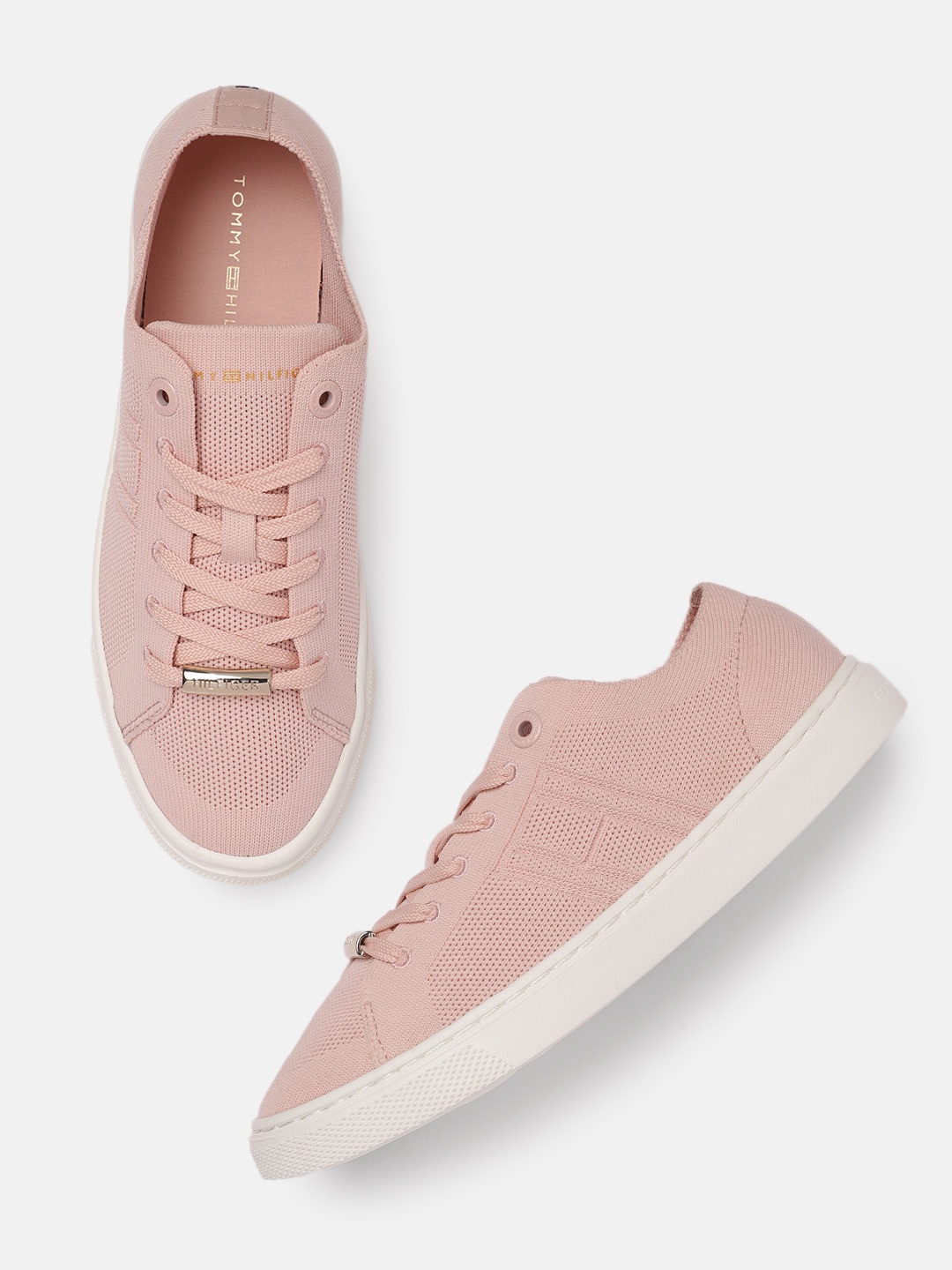 

Tommy Hilfiger Women Peach Pink Textured Knitted Regular Sneakers