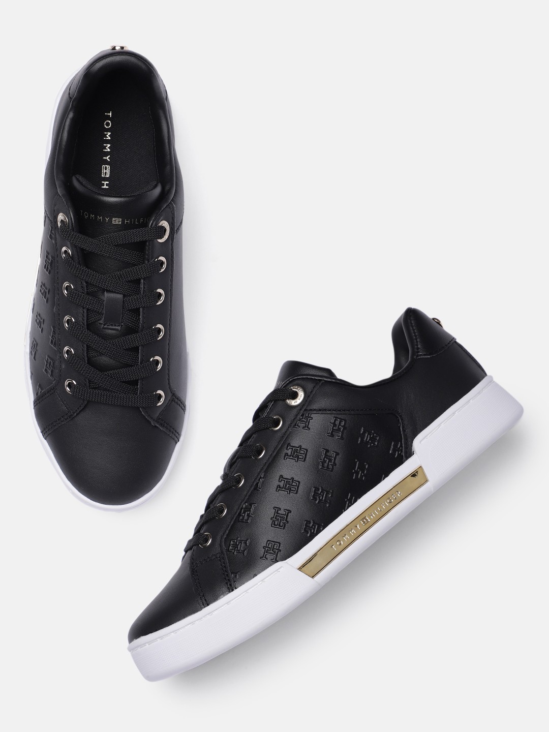 

Tommy Hilfiger Women Black Leather Sneakers