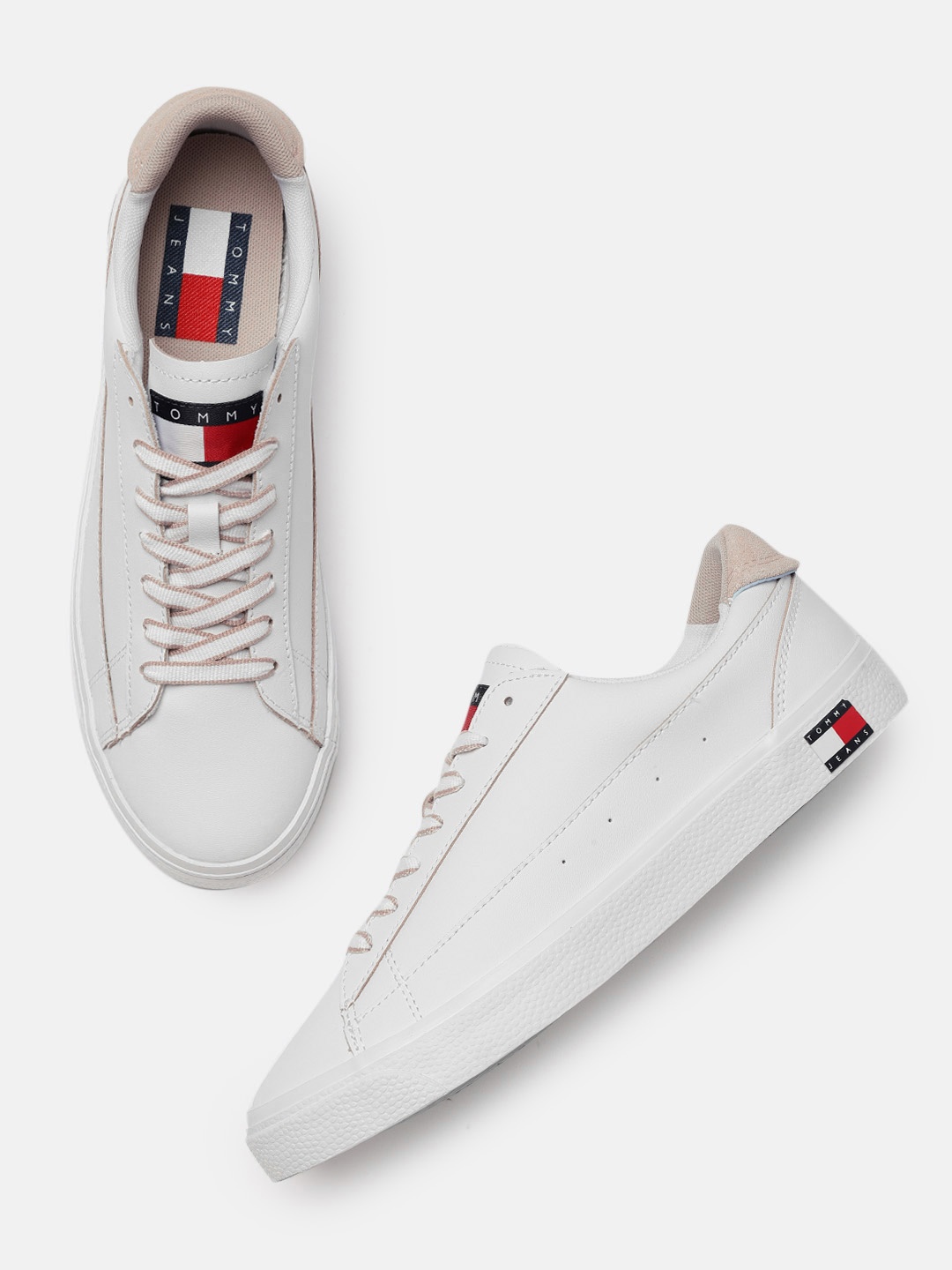 

Tommy Hilfiger Women White Solid Leather Sneakers