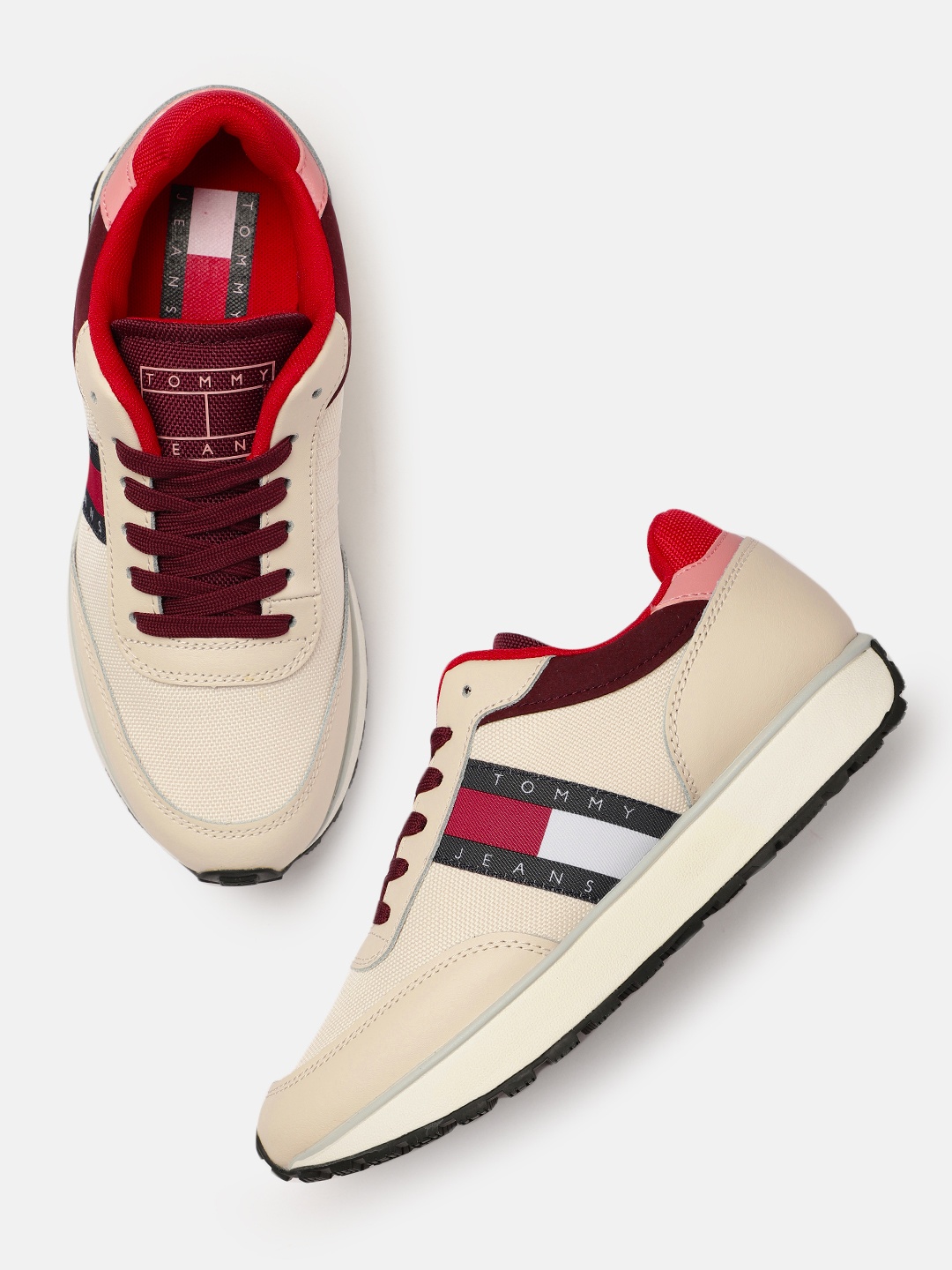 

Tommy Hilfiger Women Beige & Burgundy Sneakers