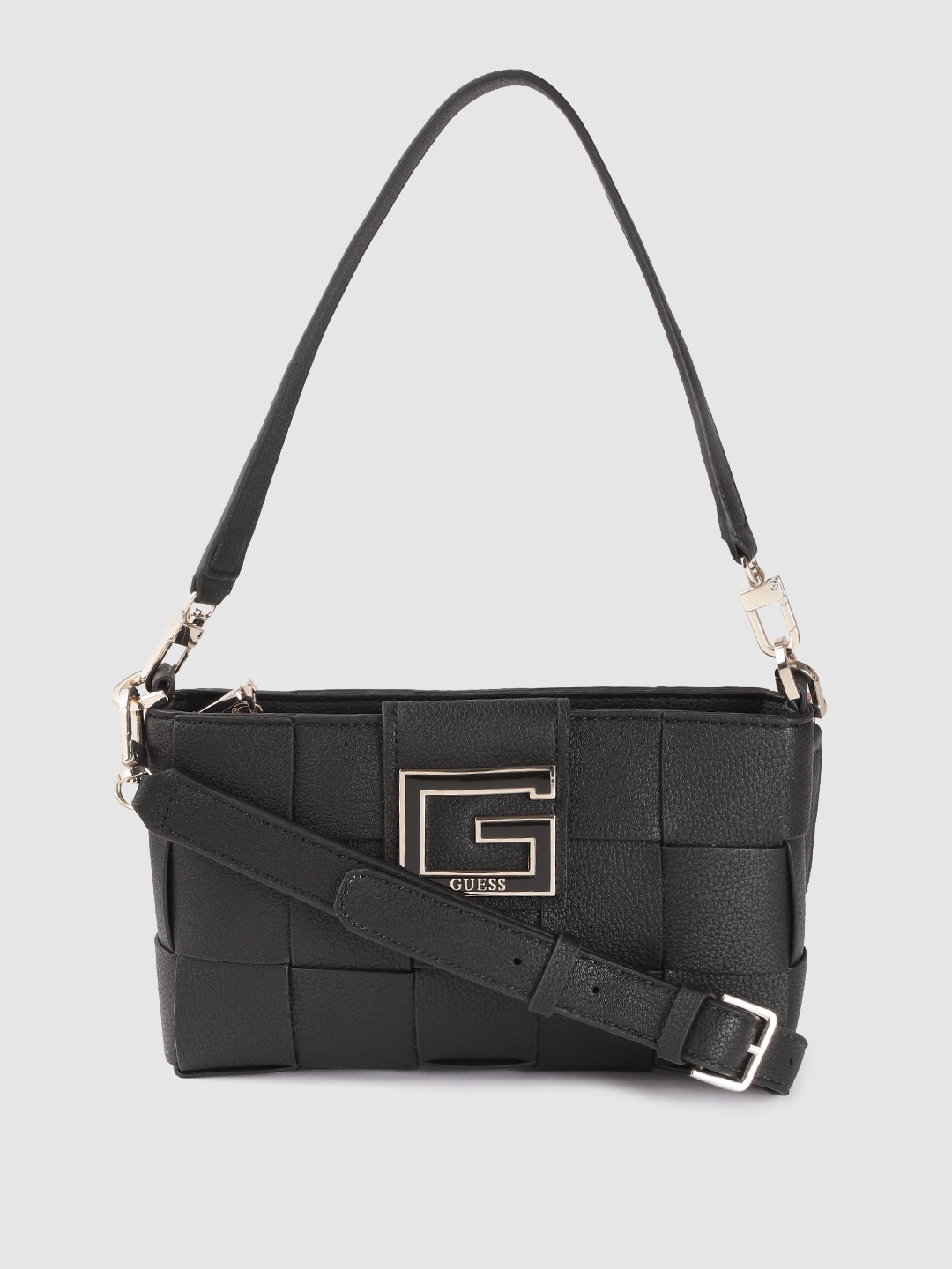

GUESS Black Basketweave Textured Structured Sling Bag
