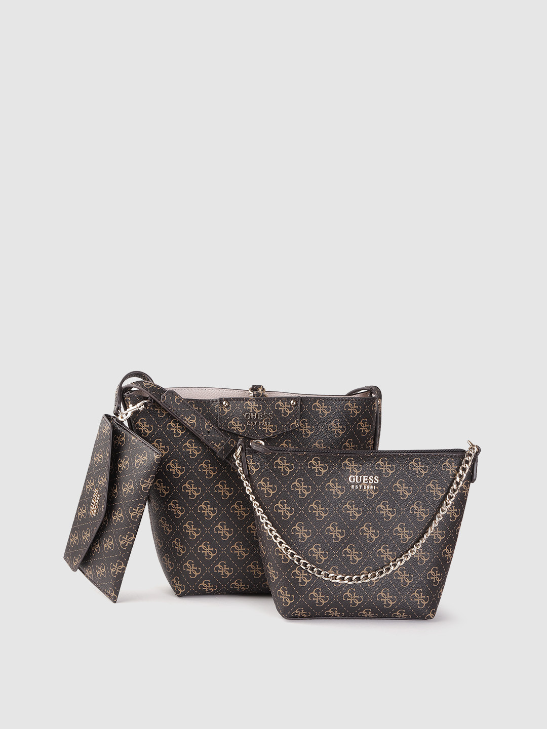 

GUESS Coffee Brown & Beige Brand Logo Print Convertible Sling Bag Pouch & Shoulder Bag