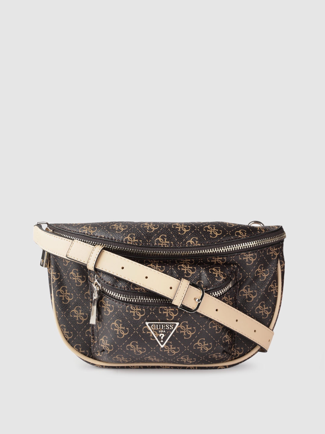 

GUESS Women Brown Brand Logo Print Structured Fanny Pack