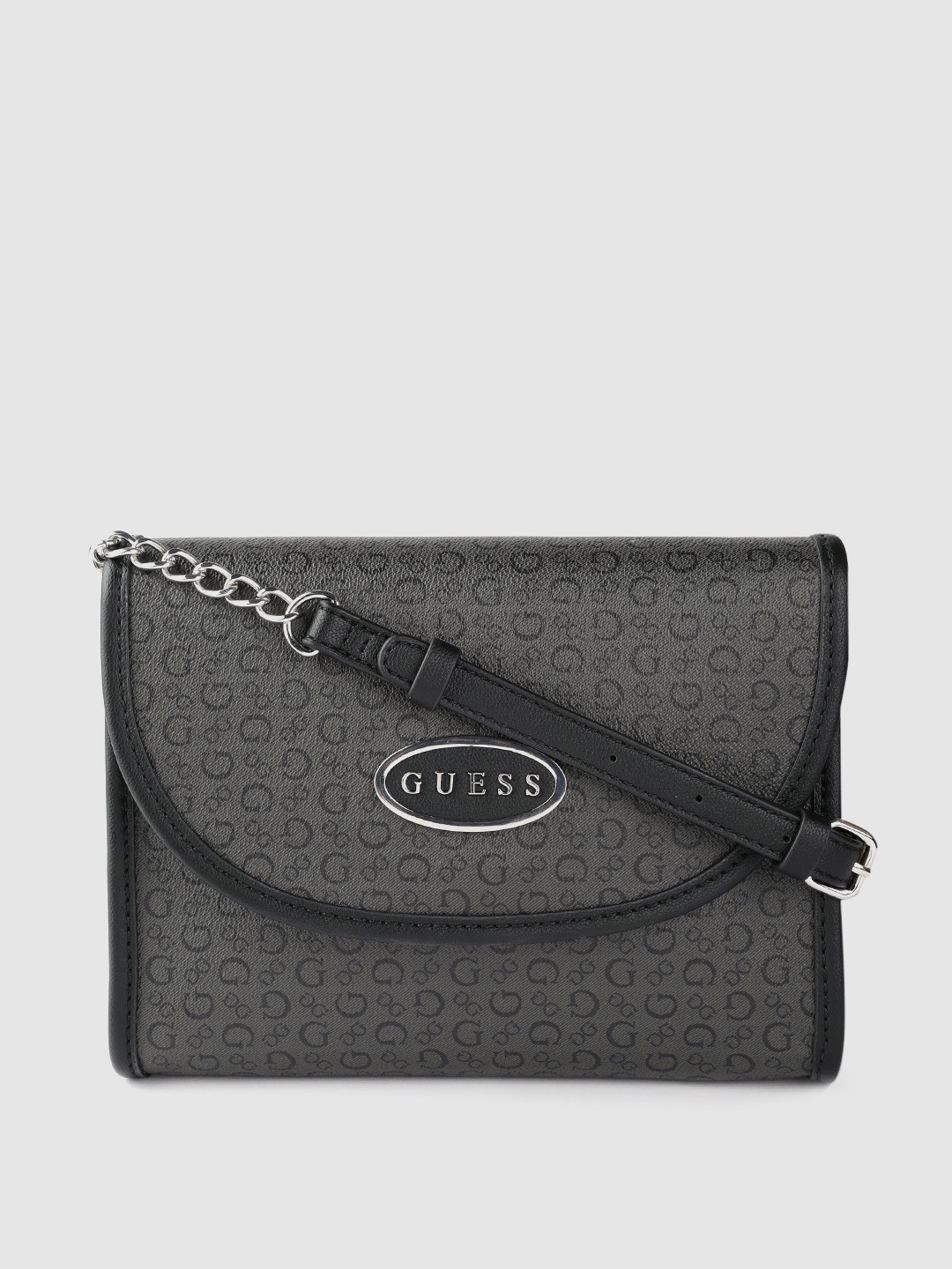 

GUESS Charcoal Grey & Black Brand Logo Print Sling Bag & Non-Detachable Sling Strap