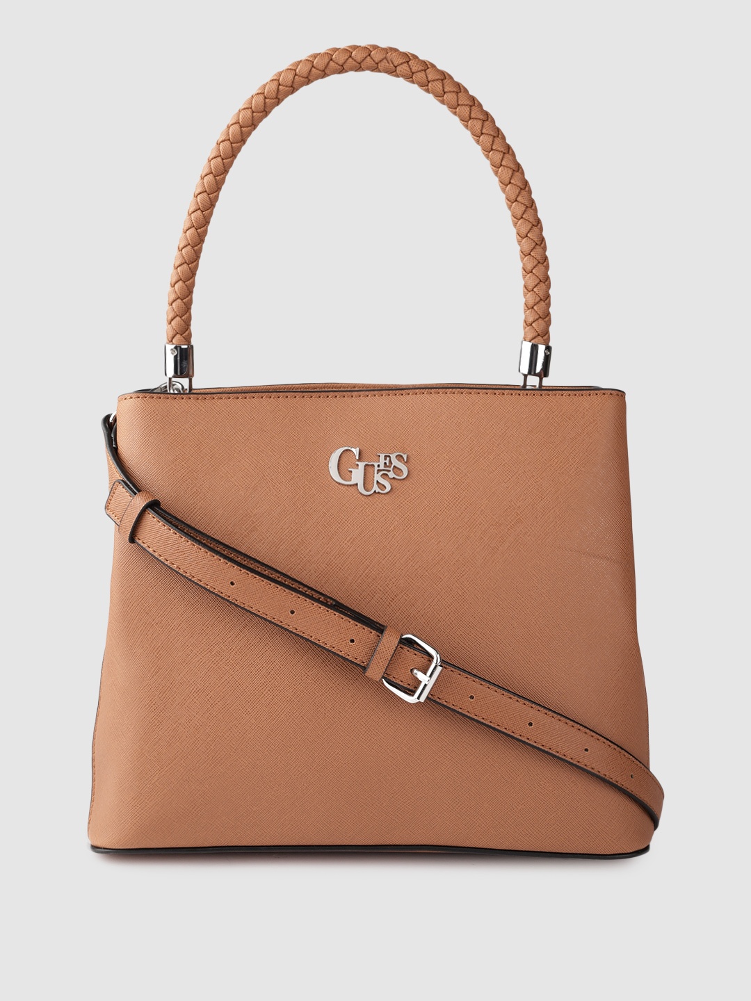 

GUESS Women Brown Solid Structured Handheld Bag