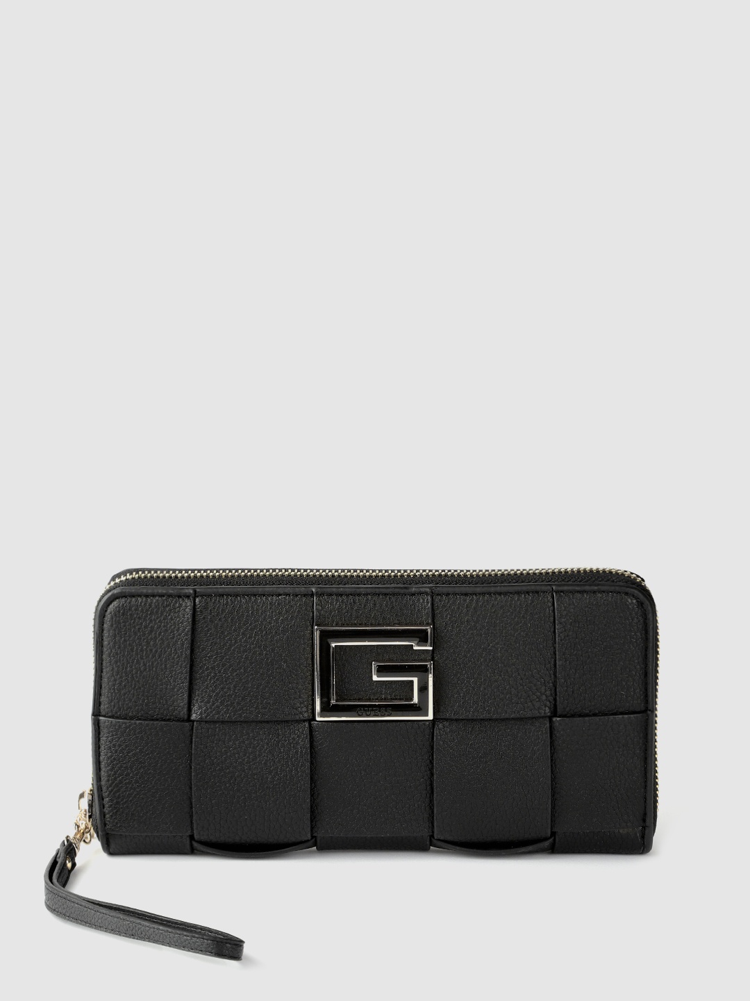 

GUESS Women Black Basketweave Zip Around Wallet