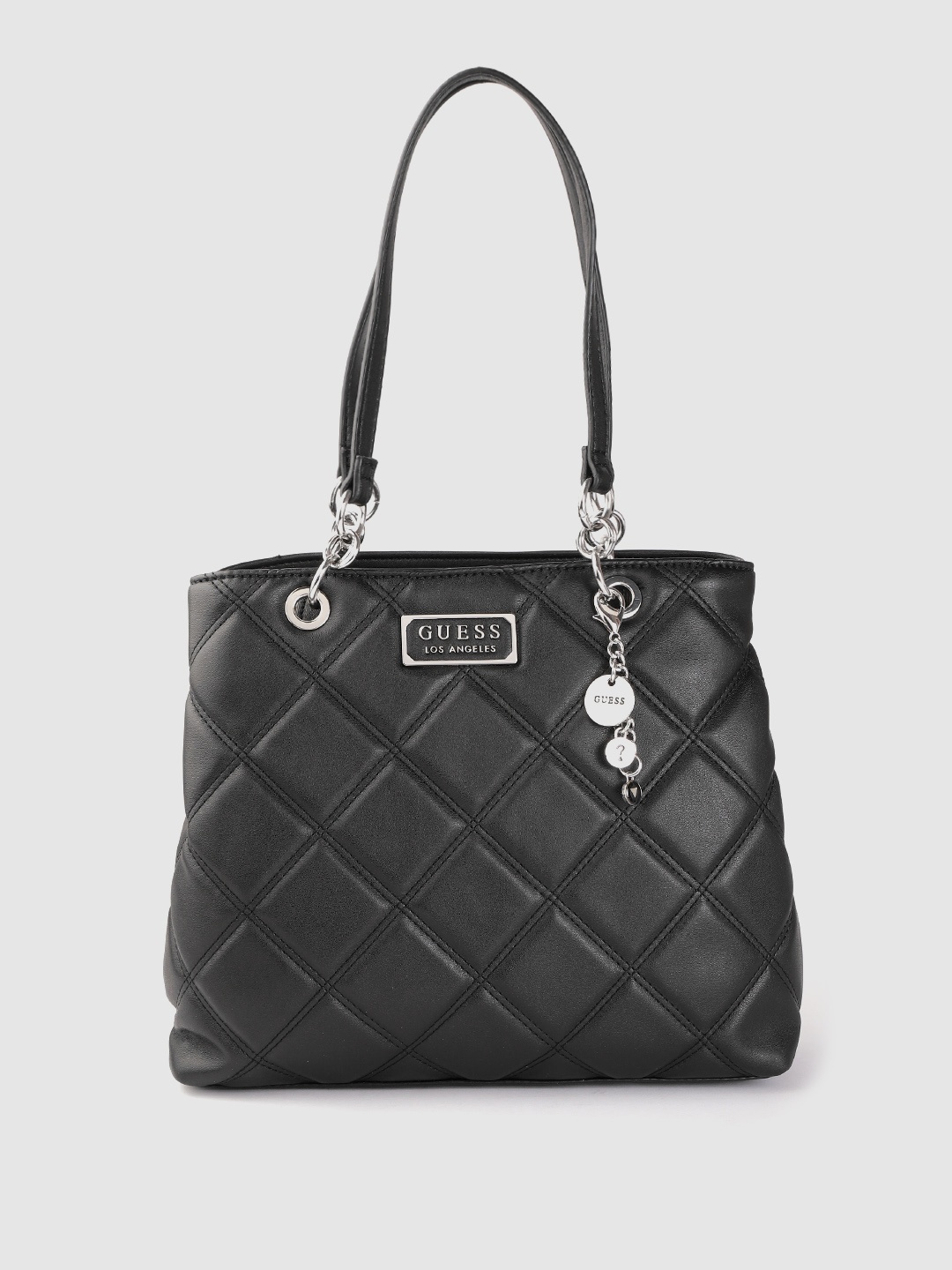 

GUESS Black Solid Structured Handheld Bag with Quilted Detail
