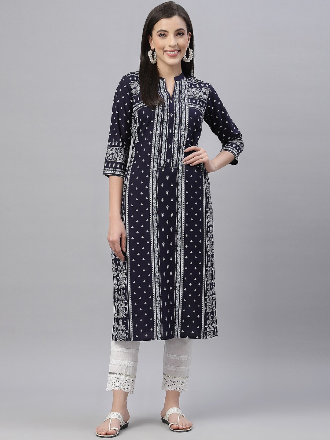 

Juniper Women Blue Ethnic Motifs Printed Kurta