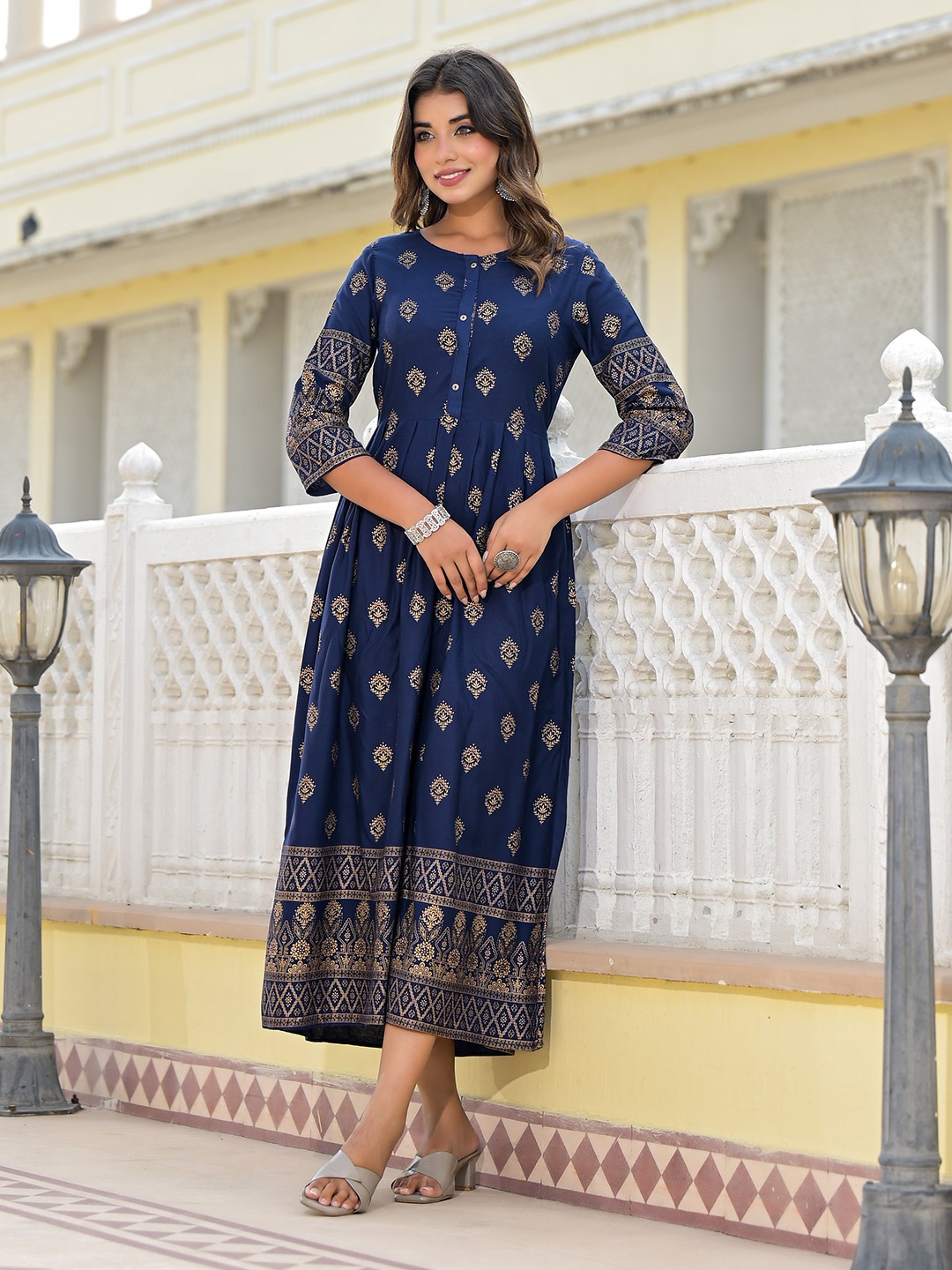 

Juniper Navy Blue Ethnic Motifs Ethnic Maxi Dress